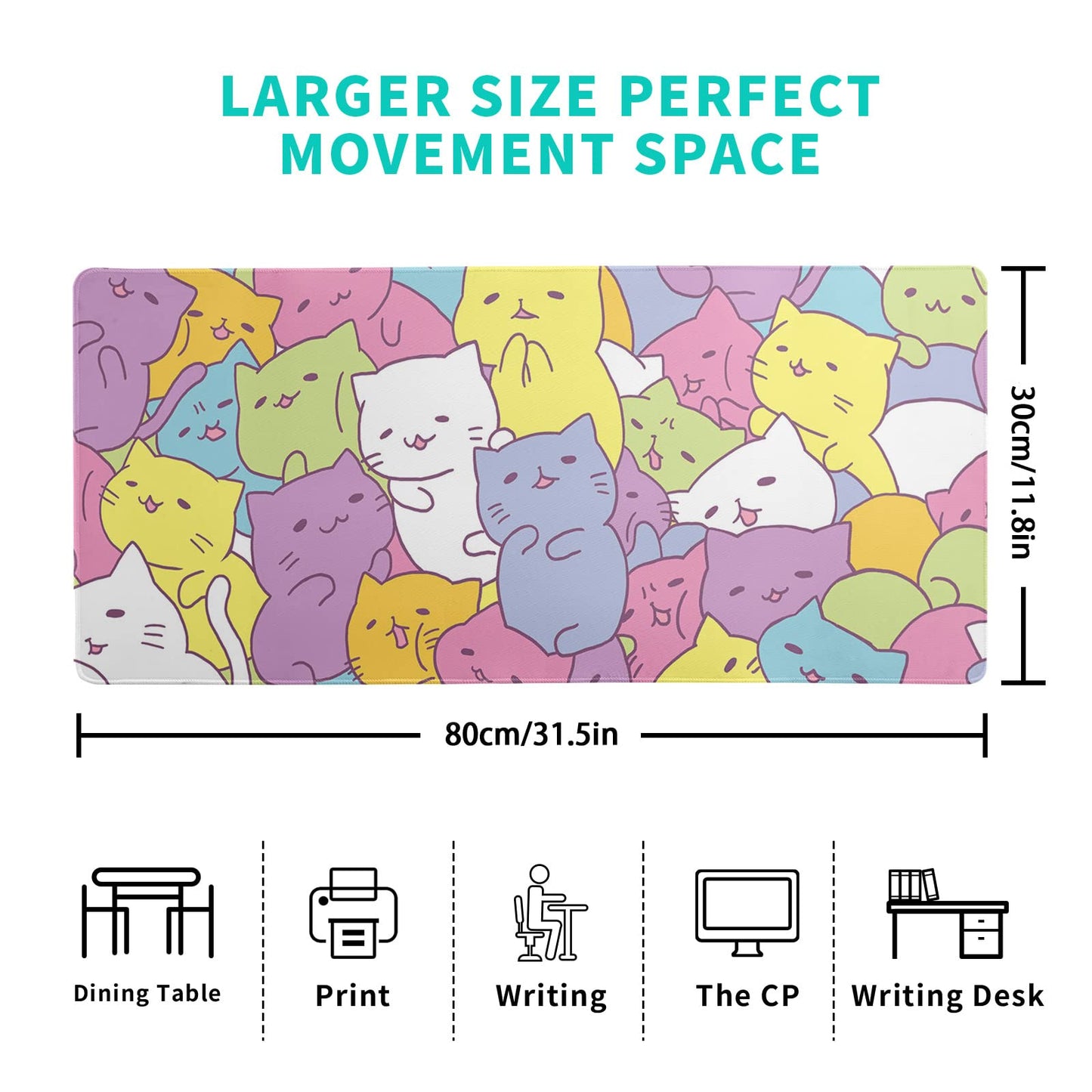 Japanese Sea Wave Large Mouse Pad, Anime Black Gaming, Extended Kanagawa Mat Desk Pad, 3mm Thick Long Non-Slip Rubber Base Mice Pad, 31.5 X 11.8 Inch