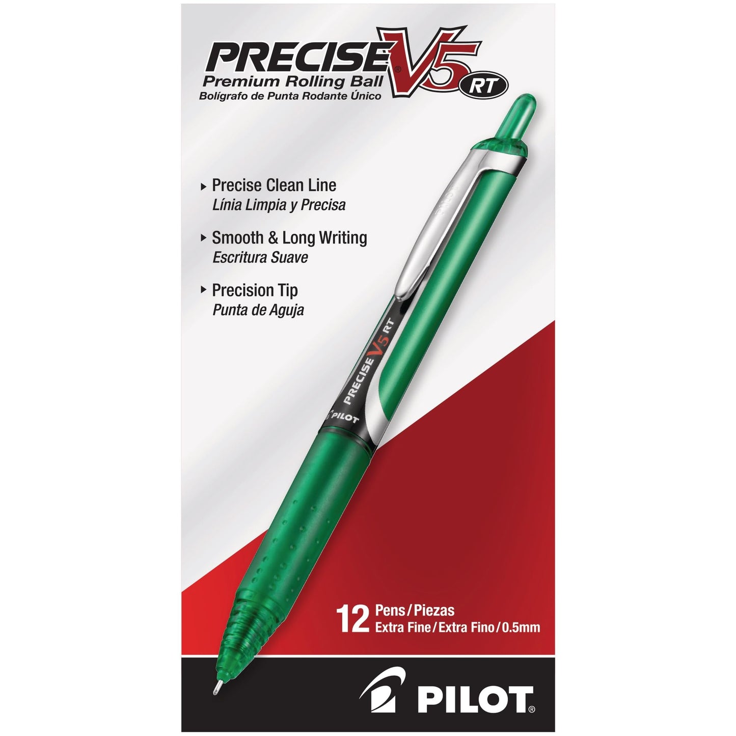 Pilot, Precise V5 RT Refillable & Retractable Rolling Ball Pens, Extra Fine Point 0.5 mm, Assorted Colors, Pack of 12