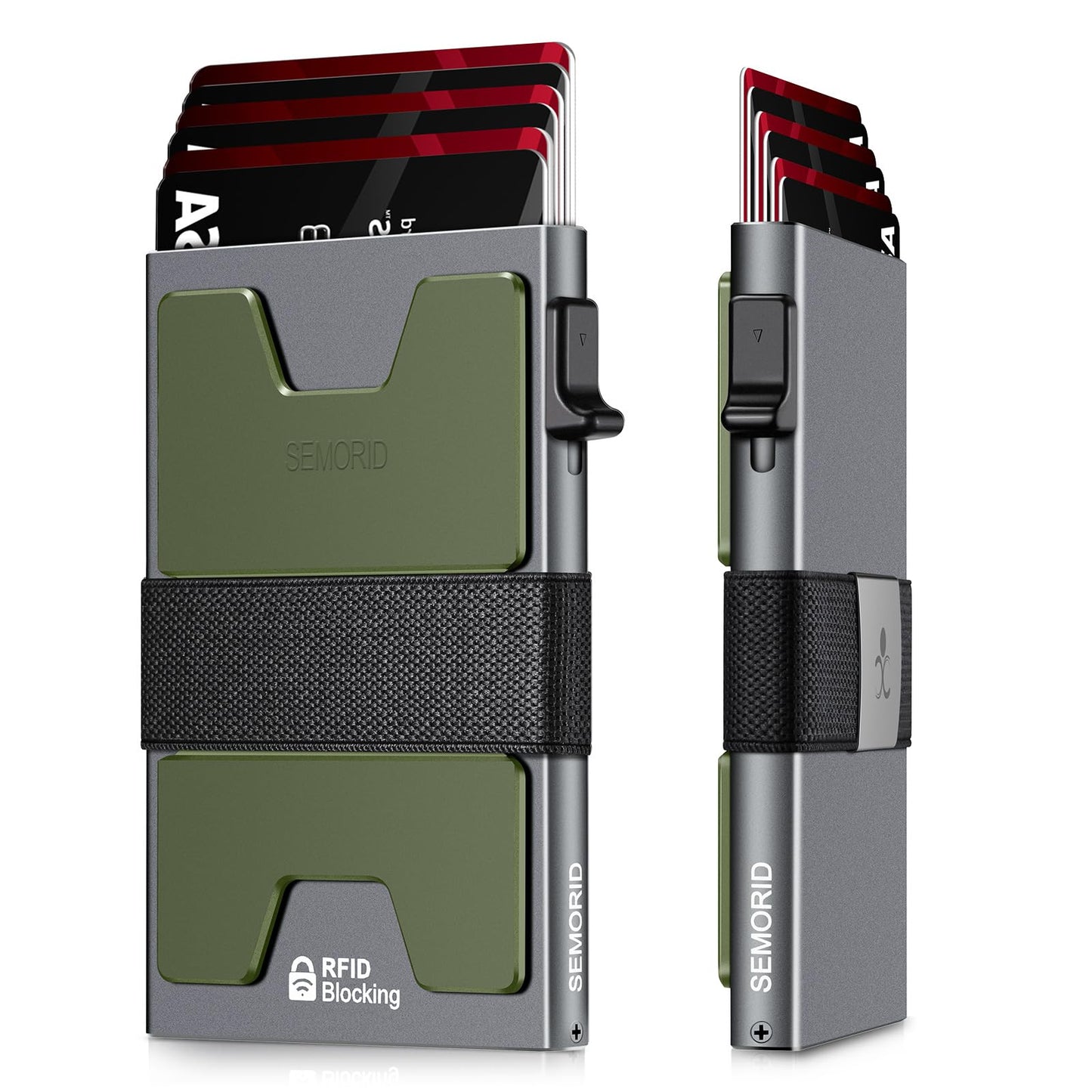 Slim Aluminum Card Holder Wallet for Men, Durable Expandable Backplate, RFID Blocking Minimalist Metal Pop Up Wallet, Holds 12+ Cards Plus Cash (Black)