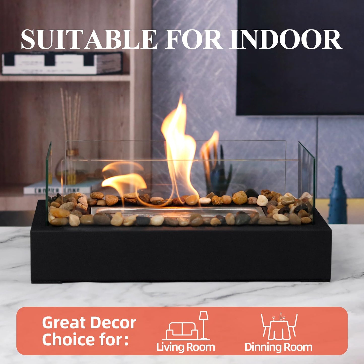 2024 New Tabletop Fire Pit,Woodgrain Portable Table Top Firepit Outdoor Indoor Table top Fireplace Smores Maker for Family Dinner Party Patio Balcony Backyard Housewarming Table Decor