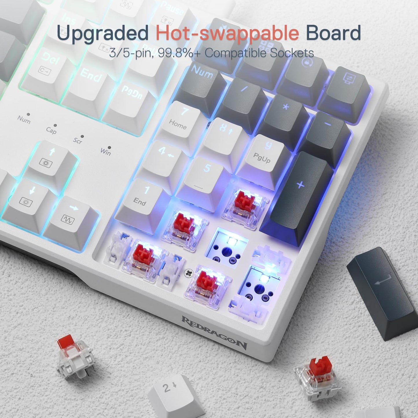 Redragon K668 RGB Gaming Keyboard, 104 Keys + Extra 4 Hotkeys Wired Mechanical Keyboard w/Sound Absorbing Foams, Upgraded Hot-swappable Socket, Mixed Color Keycaps x 2 Sets, Red Switch