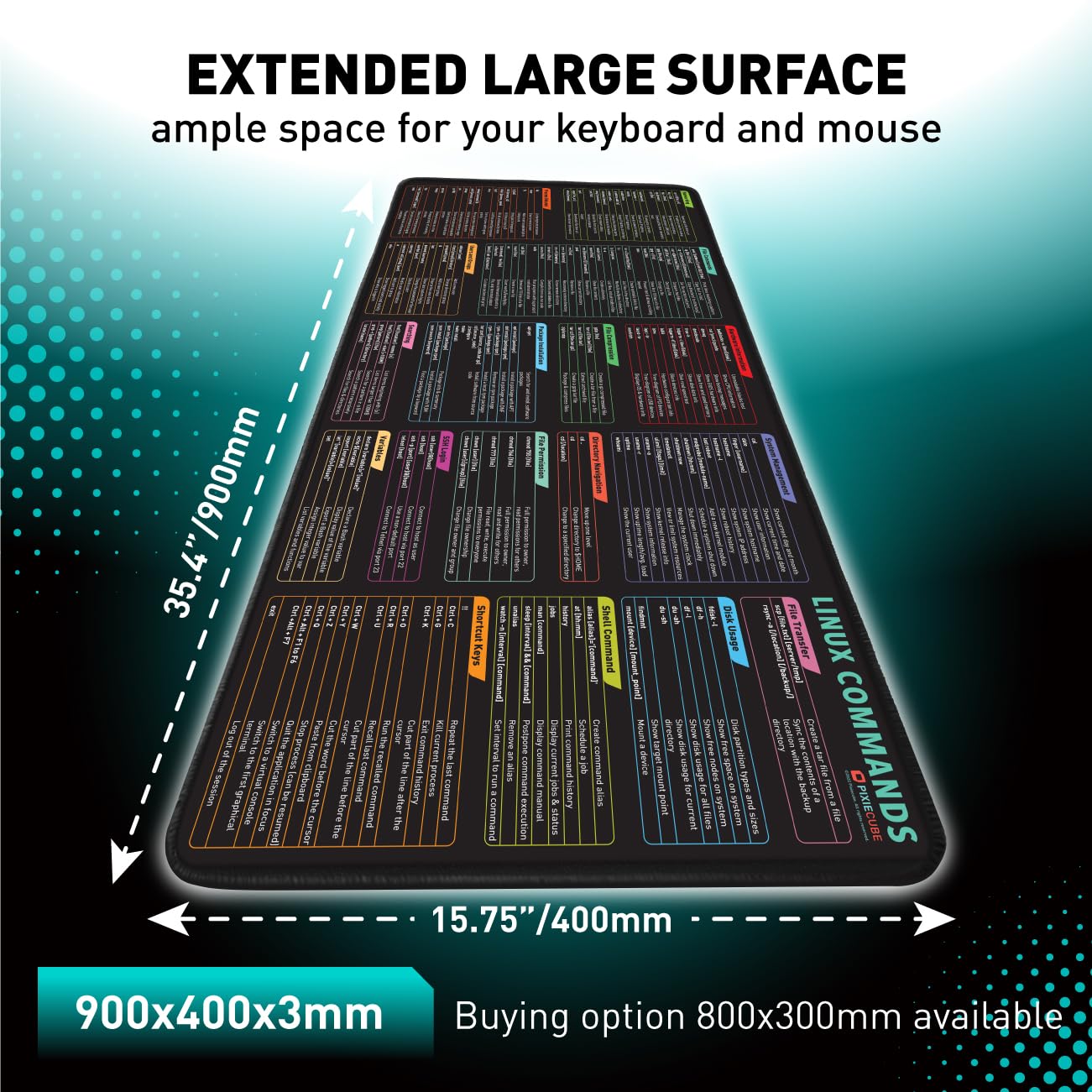 Excel Shortcut Keys Mouse Pad - Extended Large XL Cheat Sheet Gaming Mousepad | PC Office Spreadsheet Keyboard Mat | Non-Slip Stitched Edge