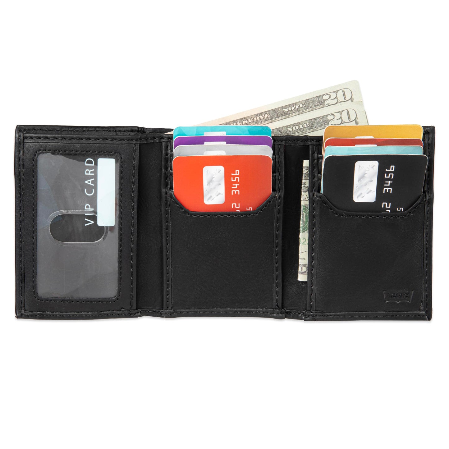 Levi's Men's Trifold Wallet-Sleek and Slim Includes Id Window and Credit Card Holder, Brown Stitch, One Size