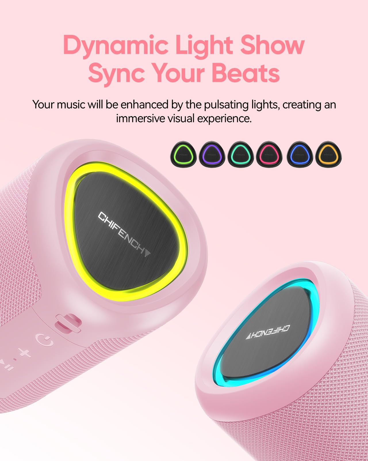 Portable Bluetooth Speaker with Lights, Powerful Crystal Clear Sound, IPX5 Waterproof, All Day Playtime, AUX&TF-Card Input, Bluetooth 5.3, TWS Paring, Small Wireless Speaker for Outdoor, Gift Ideas