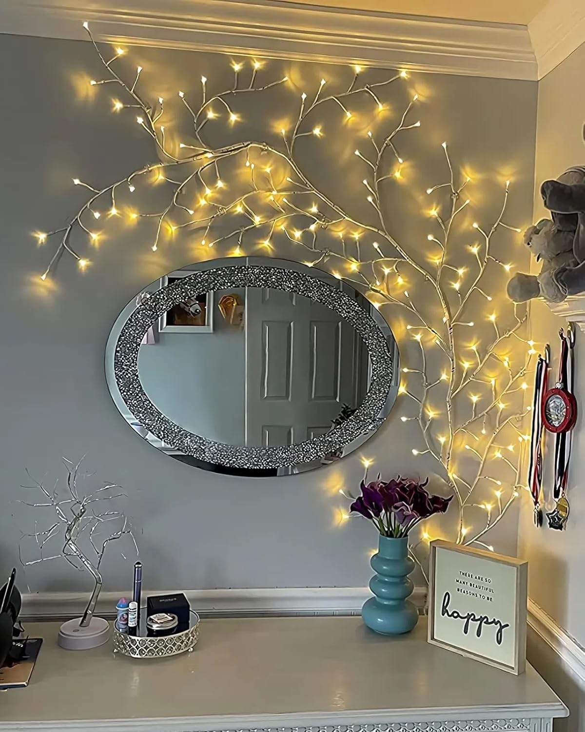 Enchanted Willow Vine Lights with Remote, Christmas Swags Decorations Indoor Room Decor, 18 Branches 144 LEDs Lighted Willow Vine Lights for Walls Bedroom Home Decor