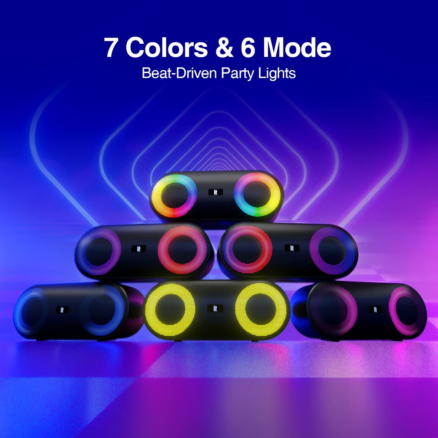 Bluetooth Speakers, [Blod Bass & Dynamic Lights] Portable Wireless Speaker with 20W Powerful Sound, 24Hrs Playtime, Build-in MIC, IP66 Waterproof/Dustproof Blue Tooth Speaker