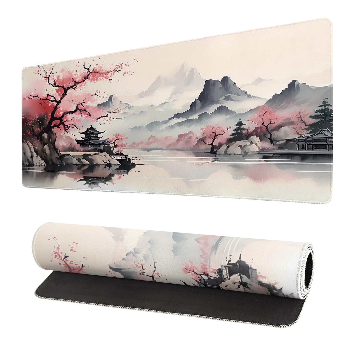 Japanese Mouse Pad, Large Japanese Desk Mat, XL Anime Gaming Keyboard Mat, Non-Slip Rubber Base, Big Extended Desk Protector for Home Office, 31.5”x11.8”