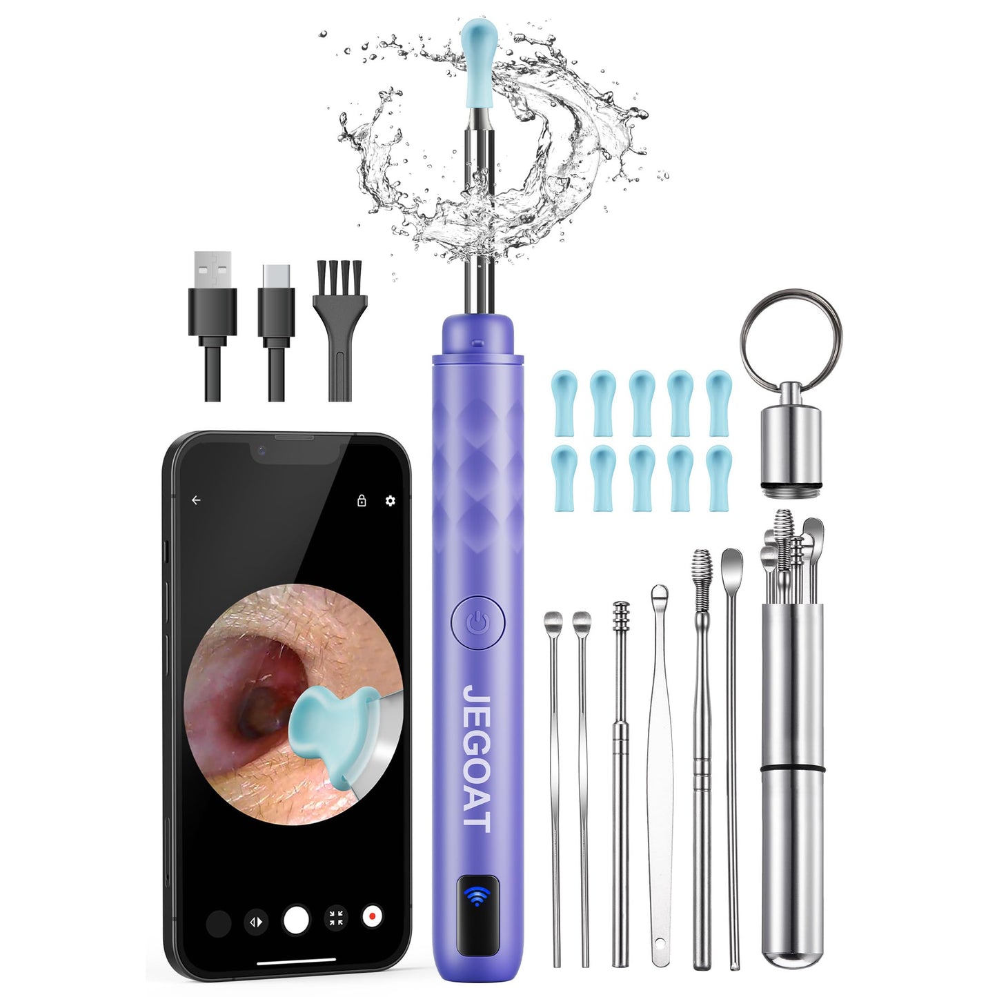 Ear Wax Removal Tool Camera, Ear Cleaner with Camera, 1296P HD Ear Scope, 6 LED Lights and 12 Ear Picks, Earwax Removal with Otoscope, Jet Black