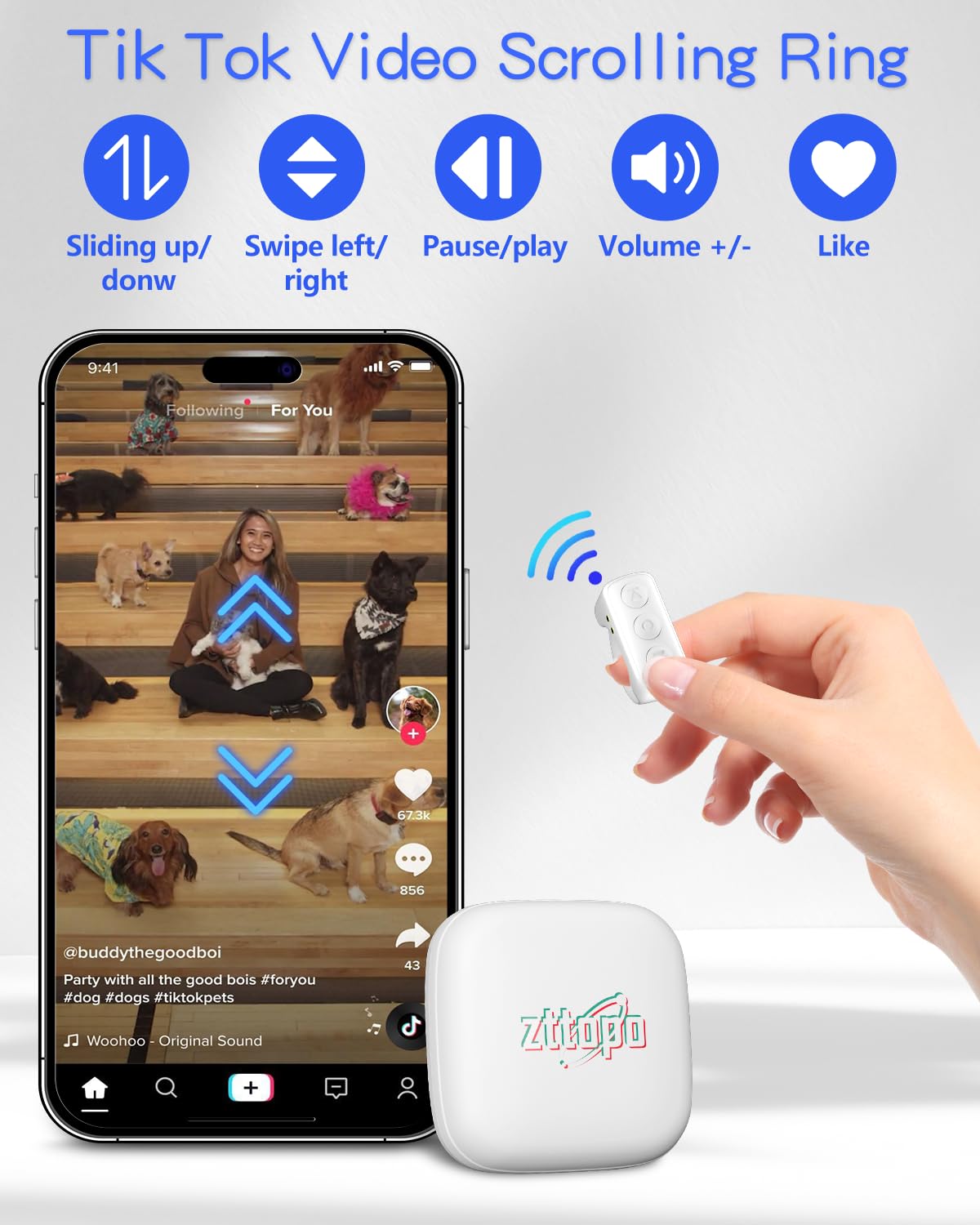 TikTok Scrolling Ring, TIK Tok Bluetooth Remote Control, Kindle APP Page Turner with Carrying Case, Camera Photo Clicker for iPhone, iPad, iOS, Android-Black…