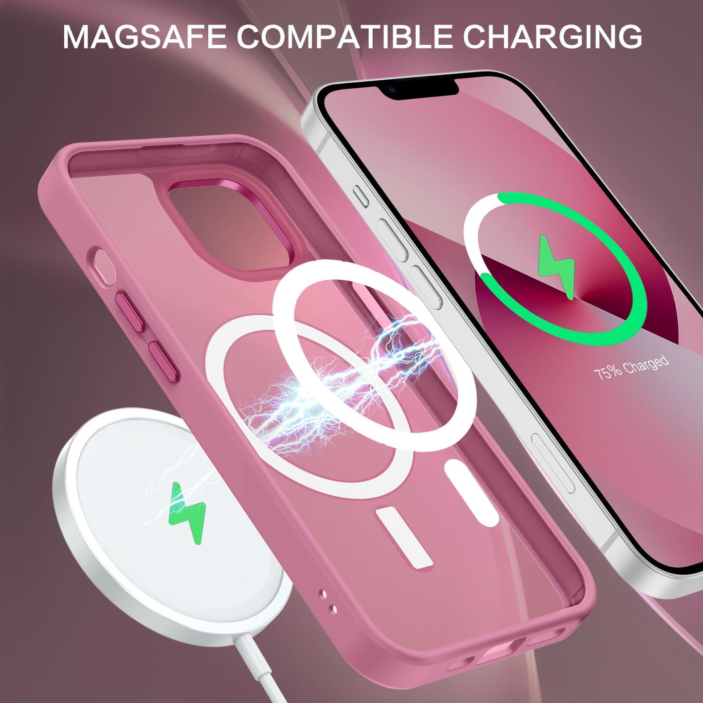 BENTOBEN Magnetic for iPhone 13 Case & iPhone 14 Case [Compatible with Magsafe] Translucent Matte Phone Case iPhone 13/14 Slim Fit Shockproof Women Men Protective Cover for iPhone 13/14 6.1", Hot Pink