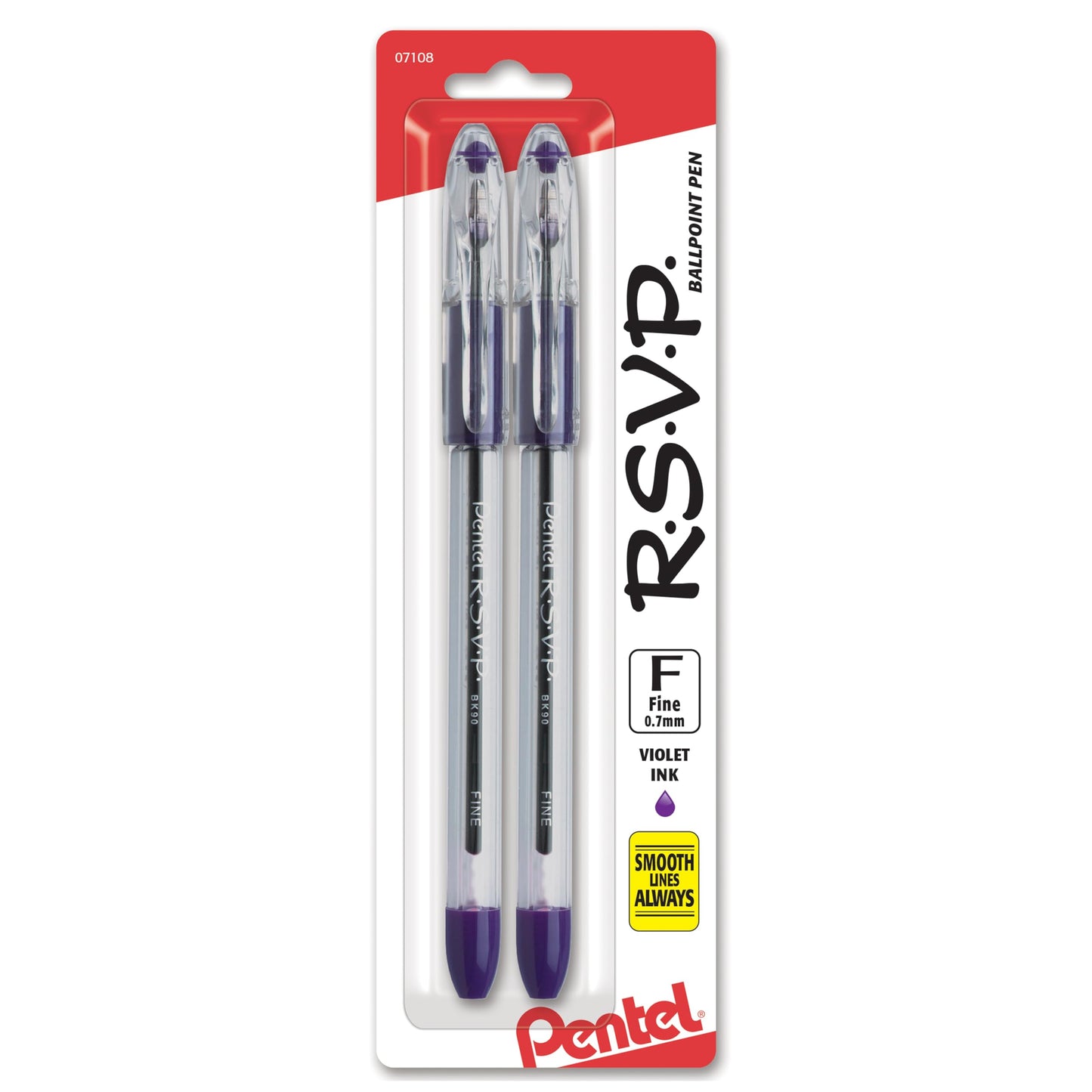 Pentel RSVP Ballpoint Pen, Fine Line, (0.7mm), Black Ink, Pack of 2 (BK90BP2A)