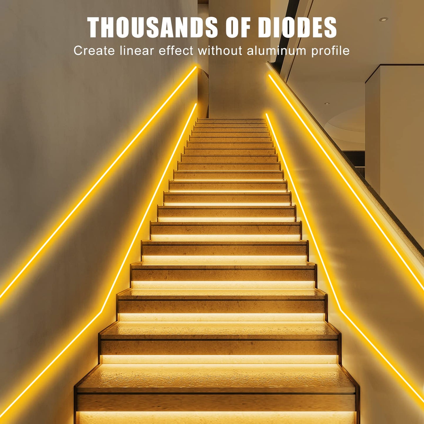 White COB Led Strip Lights Max with RF Remote, 16.4ft 3000K Dimmable Ultra Bright Warm White COB Light Strip, Adhesive Indoor COB Led Lights for Living Room, Shelf, Cabinet