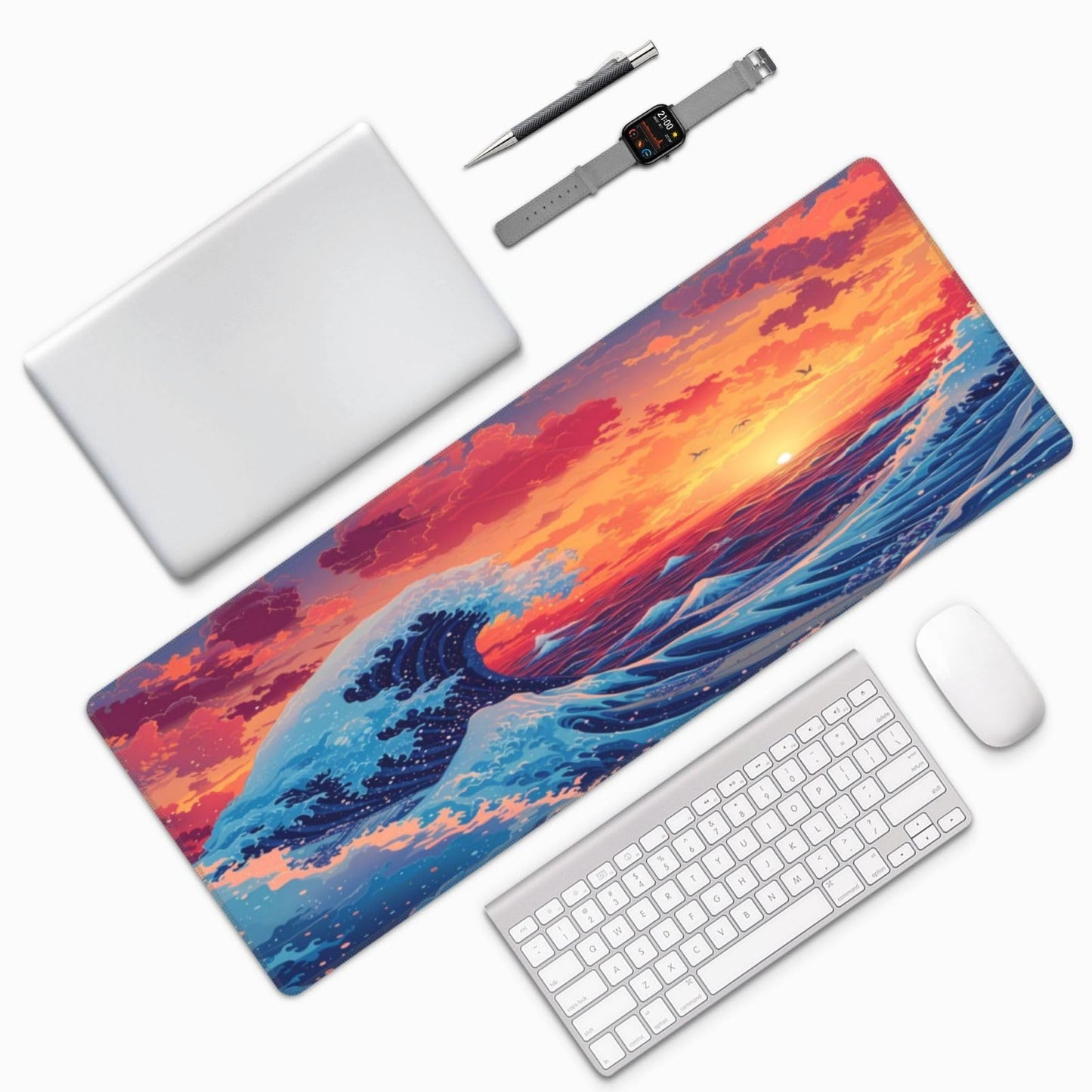 Japanese Mouse Pad, Large Japanese Desk Mat, XL Anime Gaming Keyboard Mat, Non-Slip Rubber Base, Big Extended Desk Protector for Home Office, 31.5”x11.8”