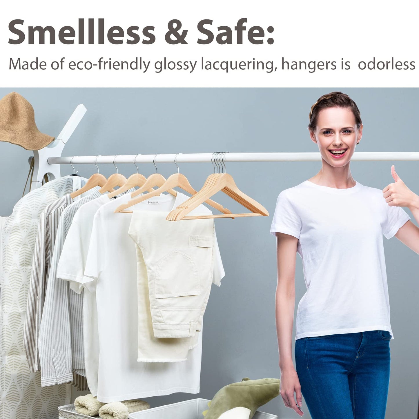 Wood Hangers 30 Pack, Non-Slip Wooden Hangers with 360° Swivel Hook & Notches, Slim Coat Hangers for Shirt, Suit, Jacket, Dress, Natural