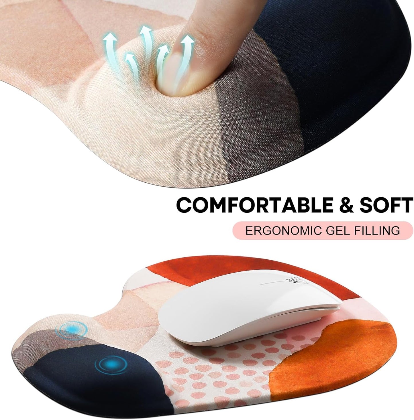 JIKIOU Mouse Pad, 2 Pack Ergonomic Mouse Pads with Comfortable Gel Wrist Rest Support and Lycra Cloth, Non-Slip PU Base for Easy Typing Pain Relief Durable and Easy to Clean Small Black