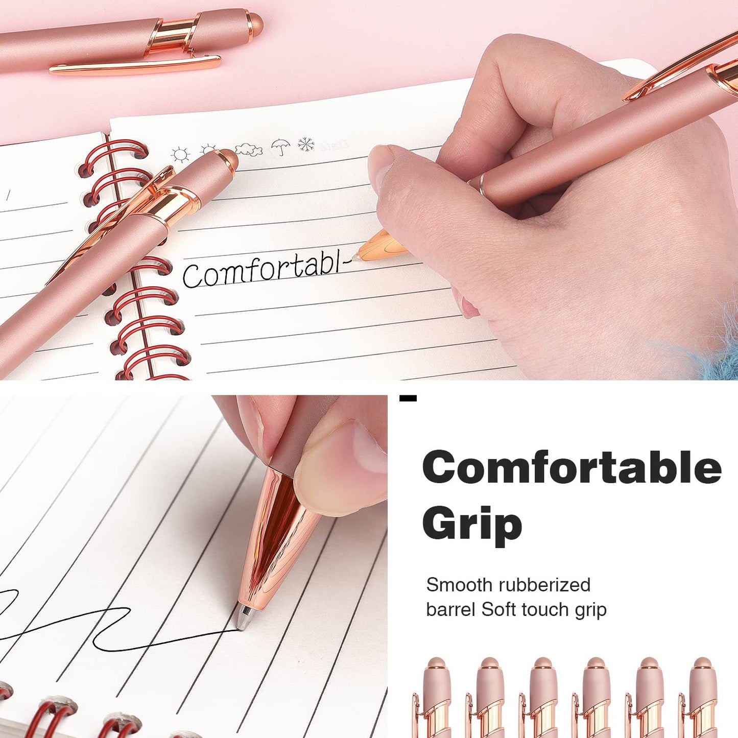 8 Pack Ballpoint Pen 2-in-1 Stylus Retractable Ballpoint Pen with Stylus tip, Metal Stylus Pen for Touch Screens, 1.0 mm Black Ink