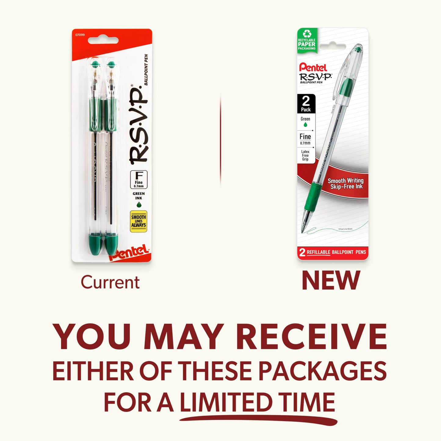 Pentel RSVP Ballpoint Pen, Fine Line, (0.7mm), Black Ink, Pack of 2 (BK90BP2A)
