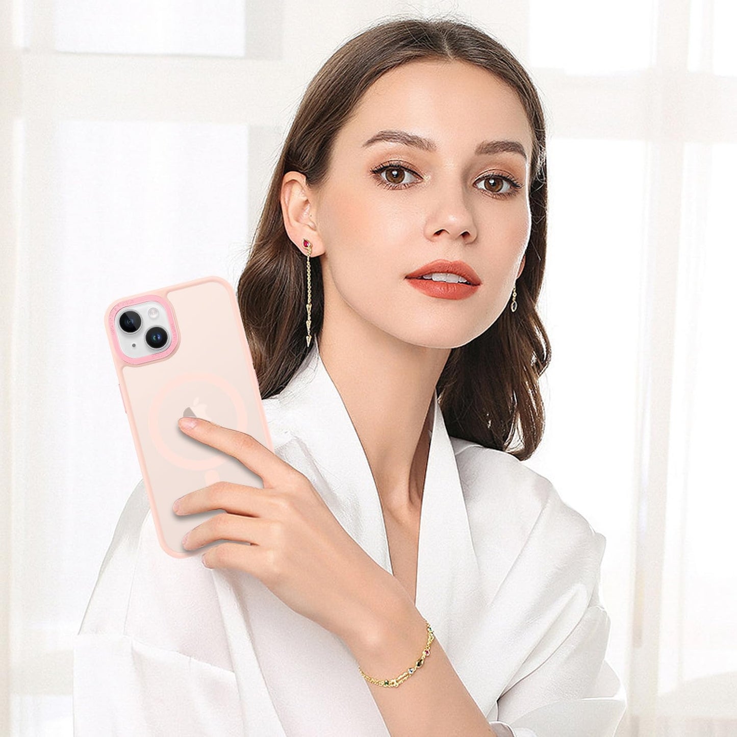 BENTOBEN Magnetic for iPhone 13 Case & iPhone 14 Case [Compatible with Magsafe] Translucent Matte Phone Case iPhone 13/14 Slim Fit Shockproof Women Men Protective Cover for iPhone 13/14 6.1", Hot Pink