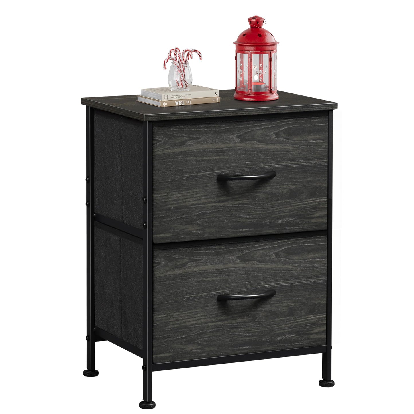 WLIVE Nightstand, 2 Drawer Dresser for Bedroom, Small Dresser with 2 Drawers, Bedside Furniture, Night Stand, End Table with Fabric Bins for Bedroom, Closet, Entryway, College Dorm, Dark Grey