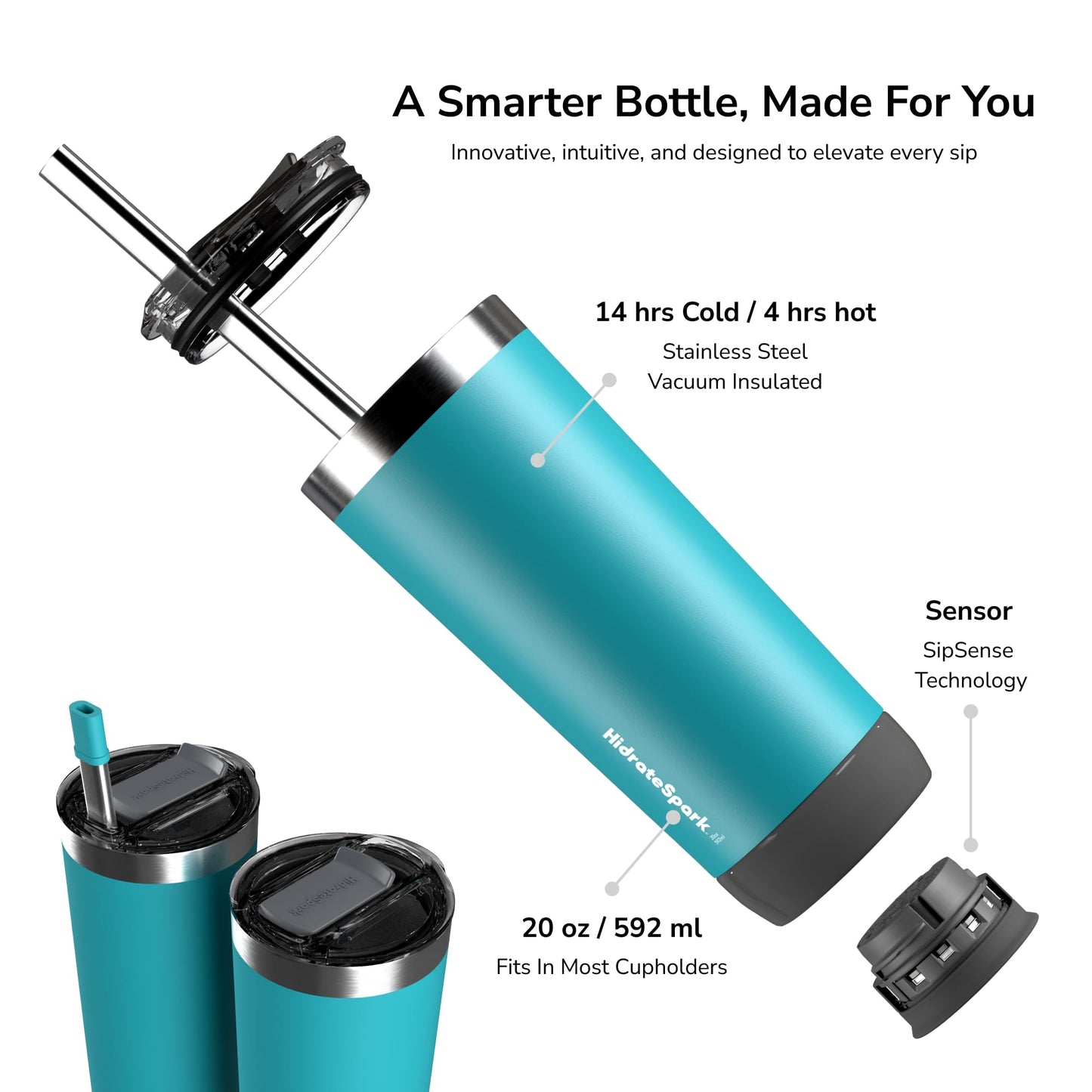 Hidrate Spark PRO Smart Tumbler with Lid & Straw – Insulated Stainless Steel – Tracks Water Intake with Bluetooth, LED Glow Reminder When You Need to Drink – 20oz, Brushed