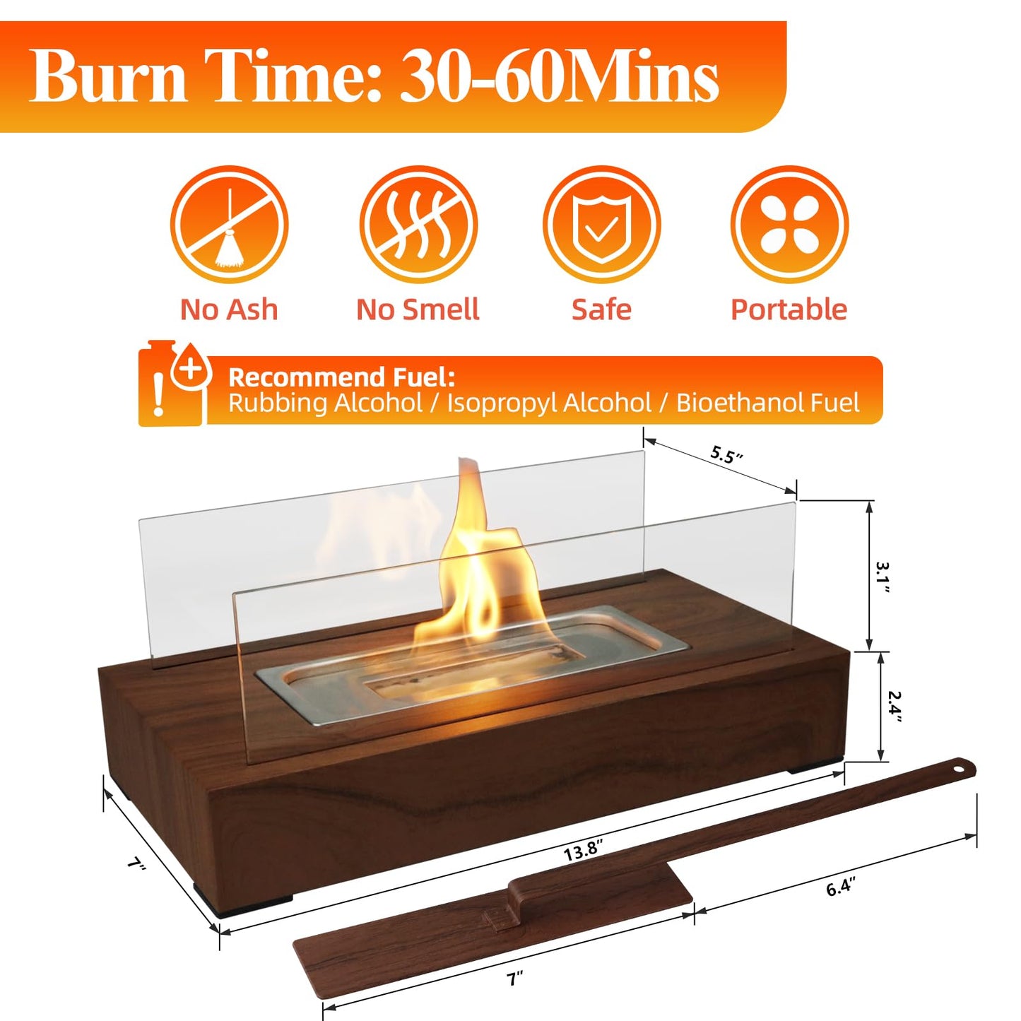 2024 New Tabletop Fire Pit,Woodgrain Portable Table Top Firepit Outdoor Indoor Table top Fireplace Smores Maker for Family Dinner Party Patio Balcony Backyard Housewarming Table Decor