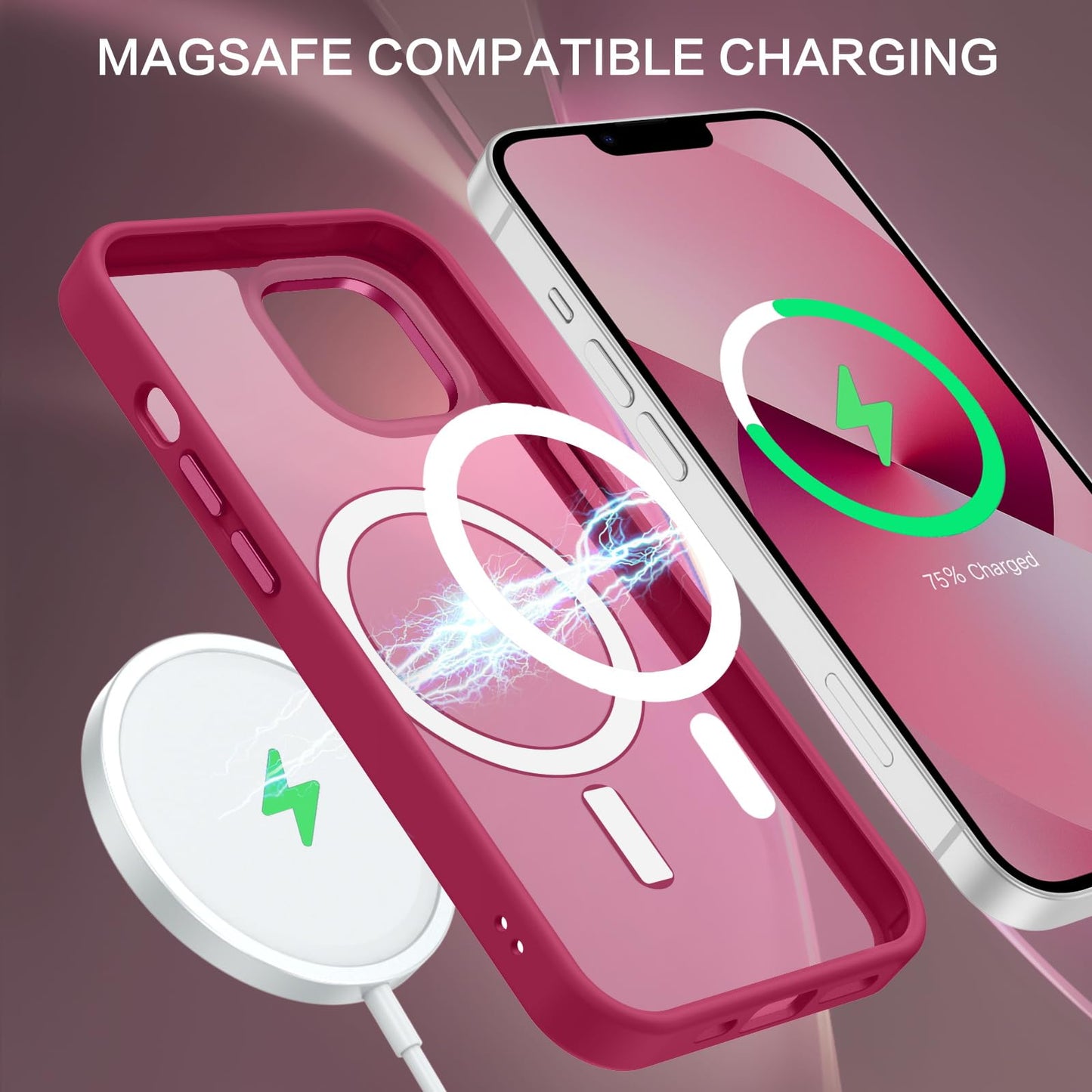BENTOBEN Magnetic for iPhone 13 Case & iPhone 14 Case [Compatible with Magsafe] Translucent Matte Phone Case iPhone 13/14 Slim Fit Shockproof Women Men Protective Cover for iPhone 13/14 6.1", Hot Pink