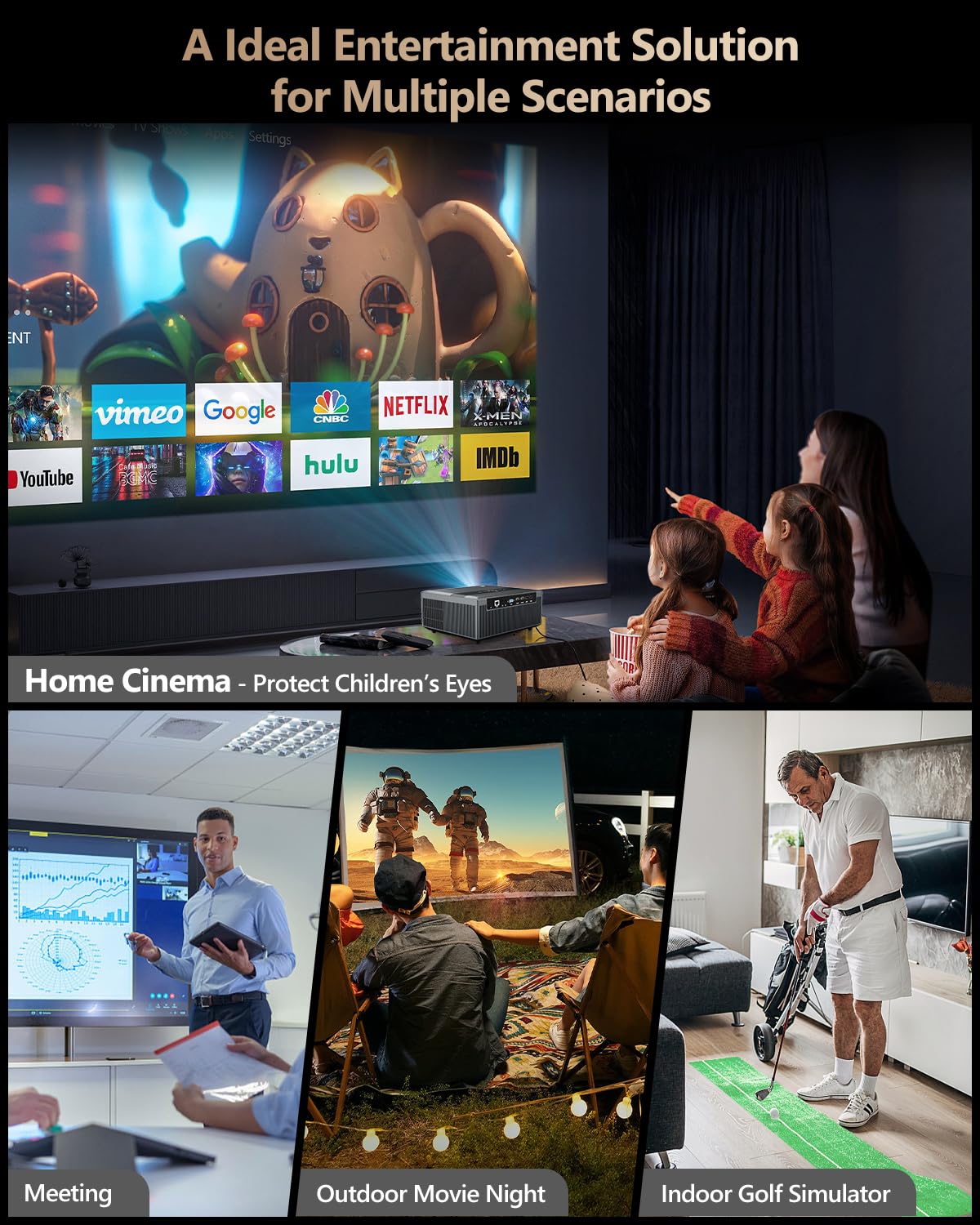 Smart 4K Projector 1400ANSI Daytime Viewing,High Brightness Movie Projetcor with WIFI6 Bluetooth NFC Casting for 300Inch Display 5G Home Theater Outdoor Projector with Netflix Disney+ Youtube Apps