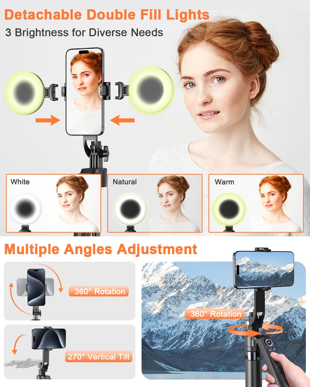 71” Auto Face Tracking Tripod for iPhone with Light,360° Rotating Phone Stand with Rechargeable Remote Control for TikTok Vlog Video Recording, Phone Tripod for Android Camera/GoPro/Ring Light