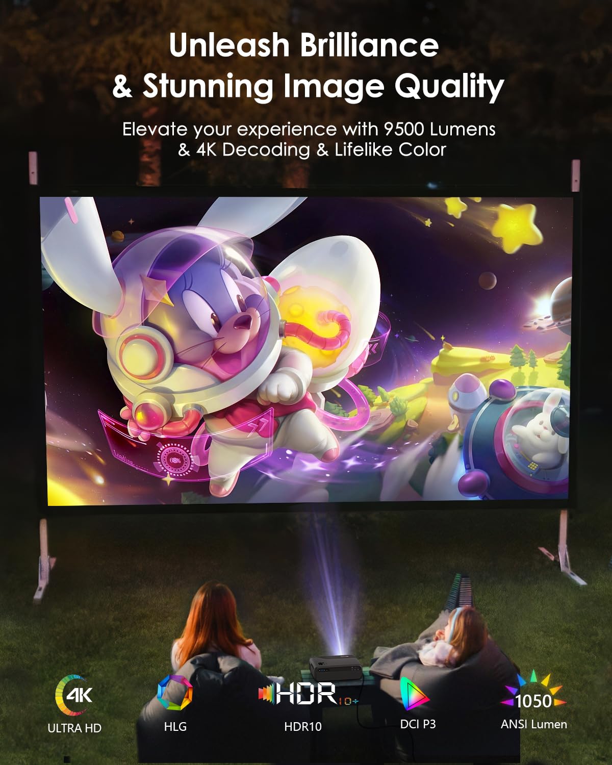 Smart 4K Projector 1400ANSI Daytime Viewing,High Brightness Movie Projetcor with WIFI6 Bluetooth NFC Casting for 300Inch Display 5G Home Theater Outdoor Projector with Netflix Disney+ Youtube Apps