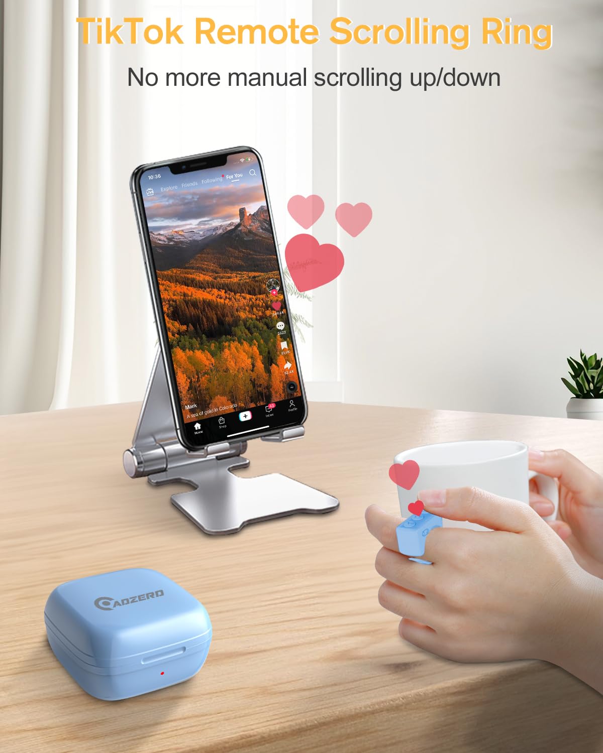 Remote Control for TikTok, Page Turner for Kindle App, Bluetooth Camera Video Recording Remote, Scrolling Ring for TIK Tok, iPhone, iPad, iOS, Android - Pink