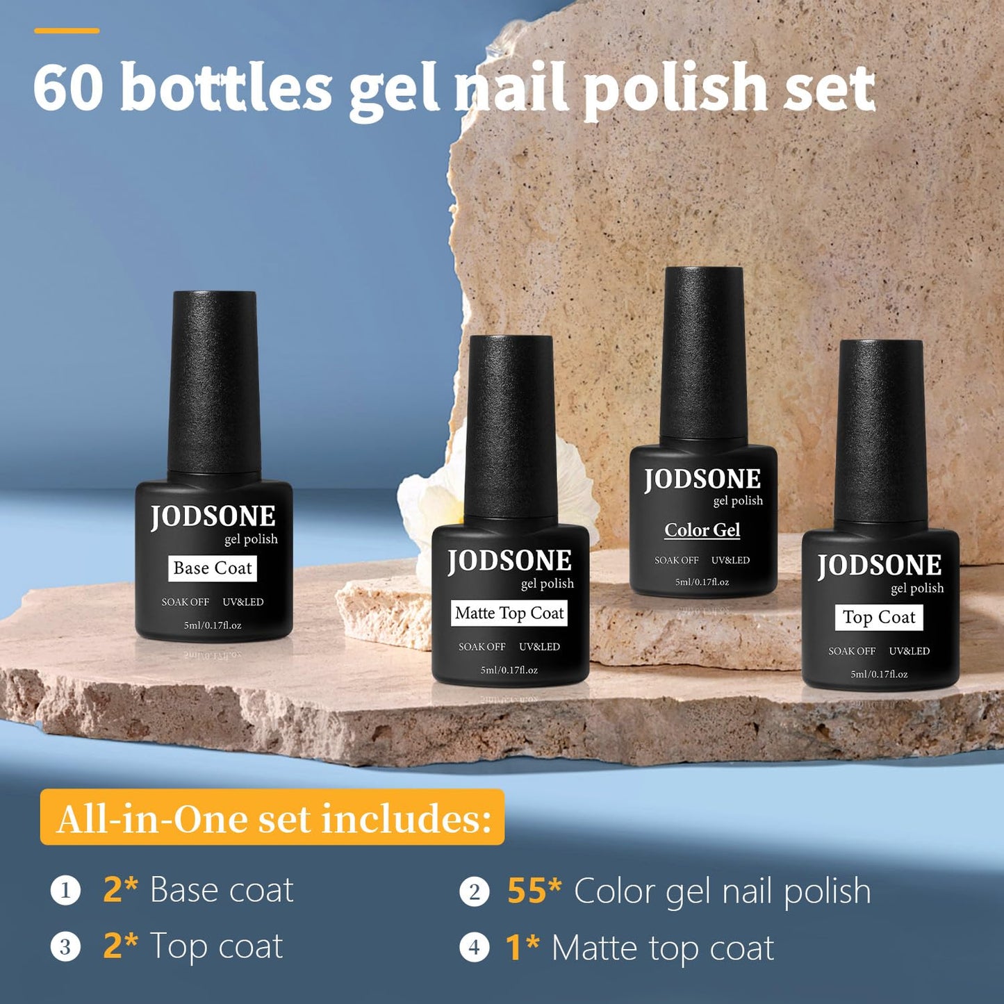 JODSONE 23 PCS Gel Nail Polish Kit with U V Light Popular Color with Durable Base Coat Matte Glossy Top Coat