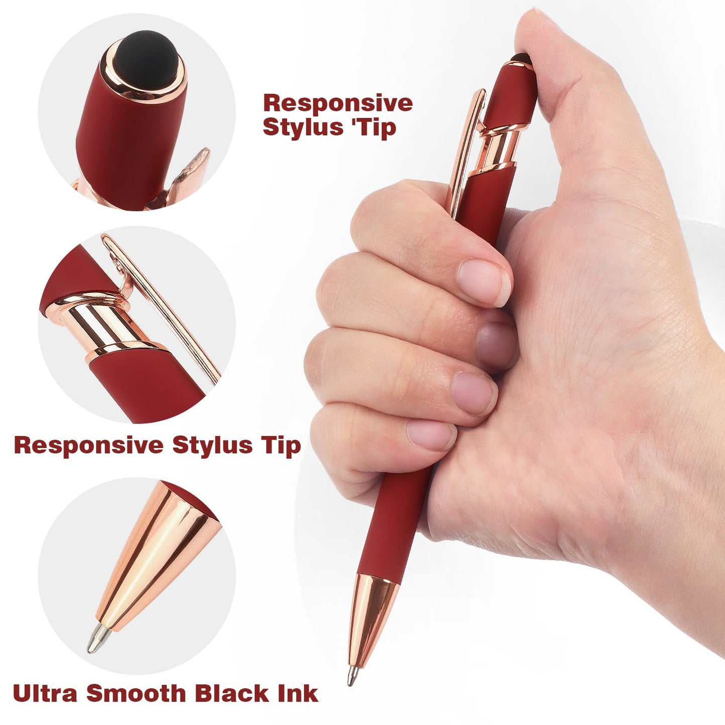 8 Pack Ballpoint Pen 2-in-1 Stylus Retractable Ballpoint Pen with Stylus tip, Metal Stylus Pen for Touch Screens, 1.0 mm Black Ink