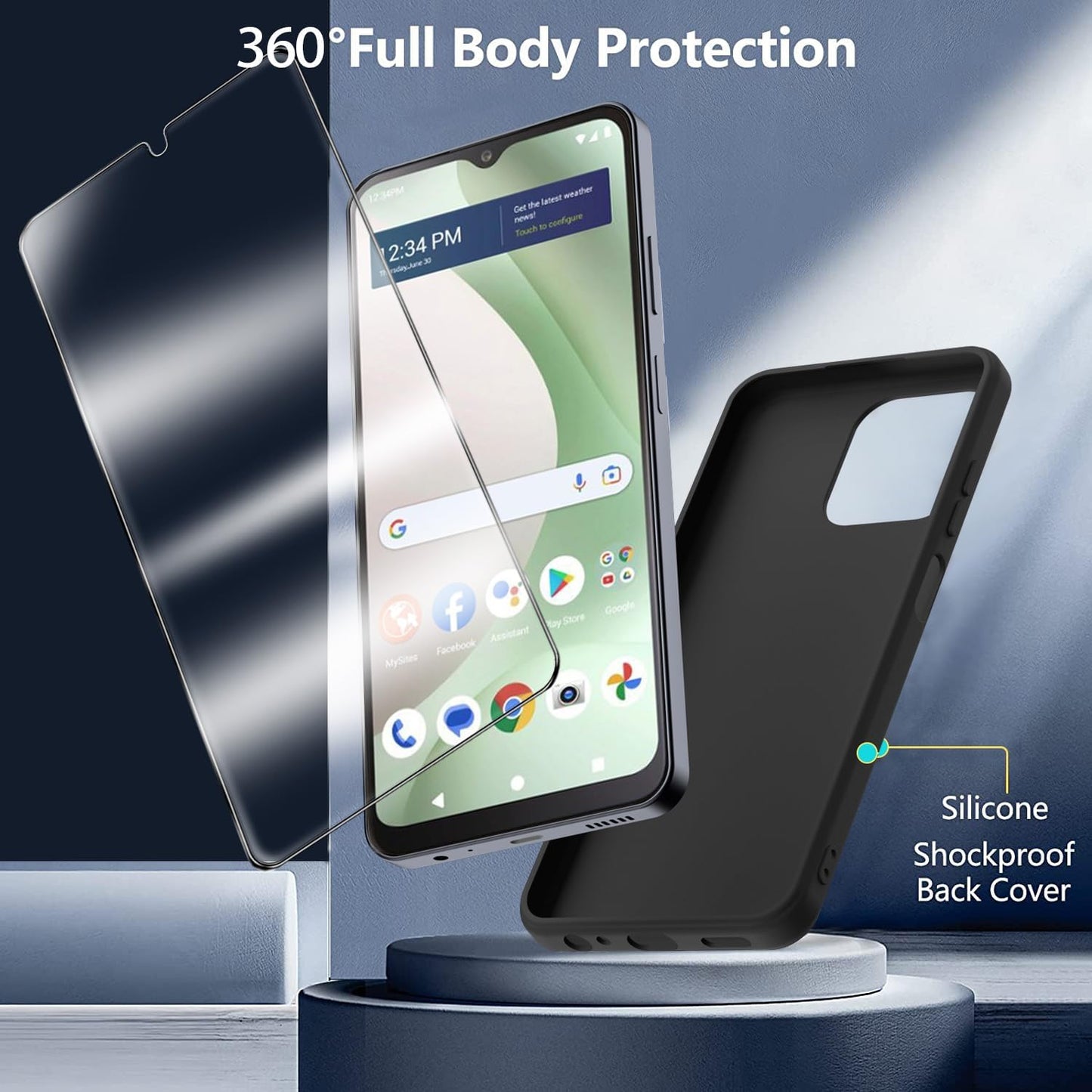 for BLU View 5 Case with Tempered Glass Screen Protector Slim Full-Body Silicone Bumpers Anti-Scratch Shockproof Protective phone Case Cover for BLU View 5(black)