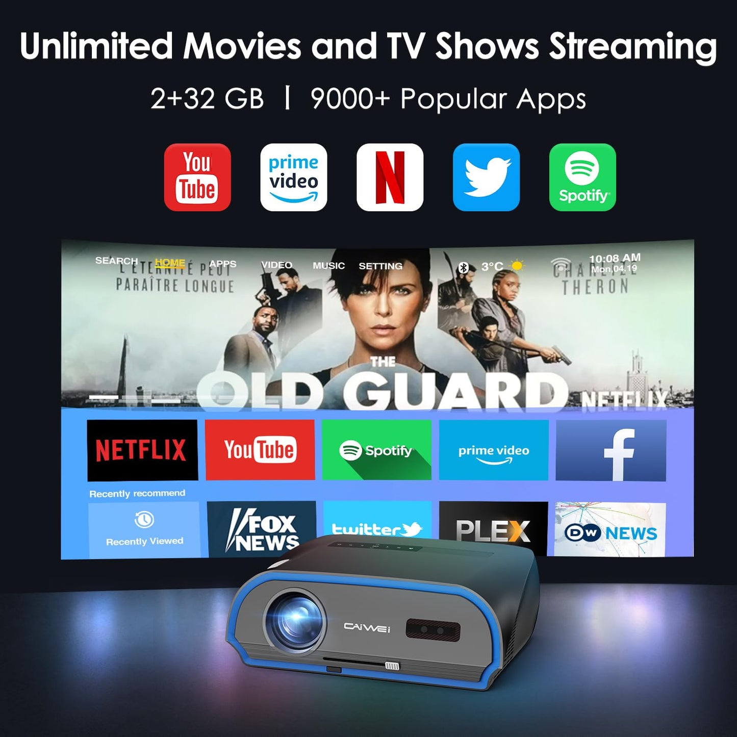 Smart 4K Projector 1400ANSI Daytime Viewing,High Brightness Movie Projetcor with WIFI6 Bluetooth NFC Casting for 300Inch Display 5G Home Theater Outdoor Projector with Netflix Disney+ Youtube Apps