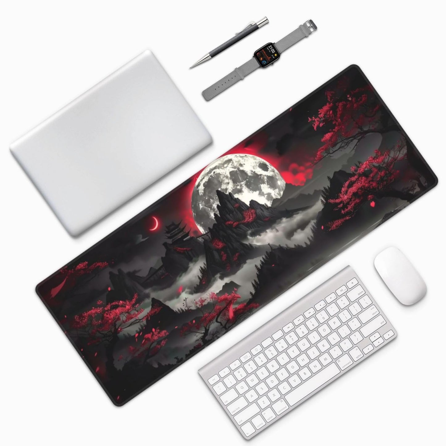 Japanese Mouse Pad, Large Japanese Desk Mat, XL Anime Gaming Keyboard Mat, Non-Slip Rubber Base, Big Extended Desk Protector for Home Office, 31.5”x11.8”