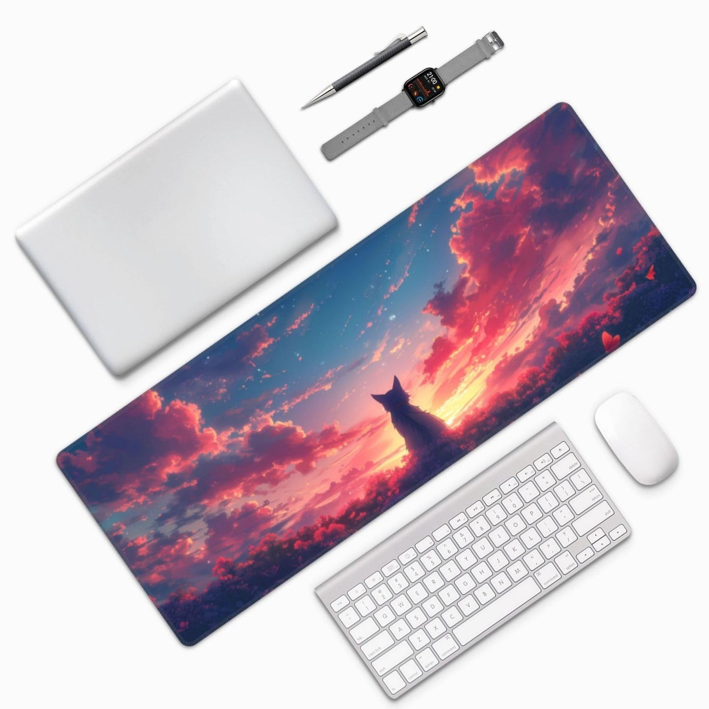 Japanese Mouse Pad, Large Japanese Desk Mat, XL Anime Gaming Keyboard Mat, Non-Slip Rubber Base, Big Extended Desk Protector for Home Office, 31.5”x11.8”