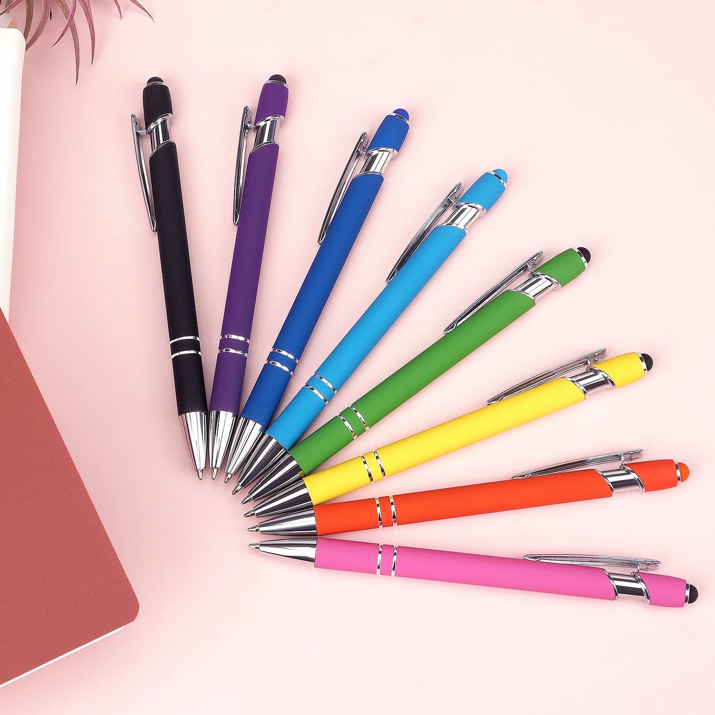 8 Pack Ballpoint Pen 2-in-1 Stylus Retractable Ballpoint Pen with Stylus tip, Metal Stylus Pen for Touch Screens, 1.0 mm Black Ink