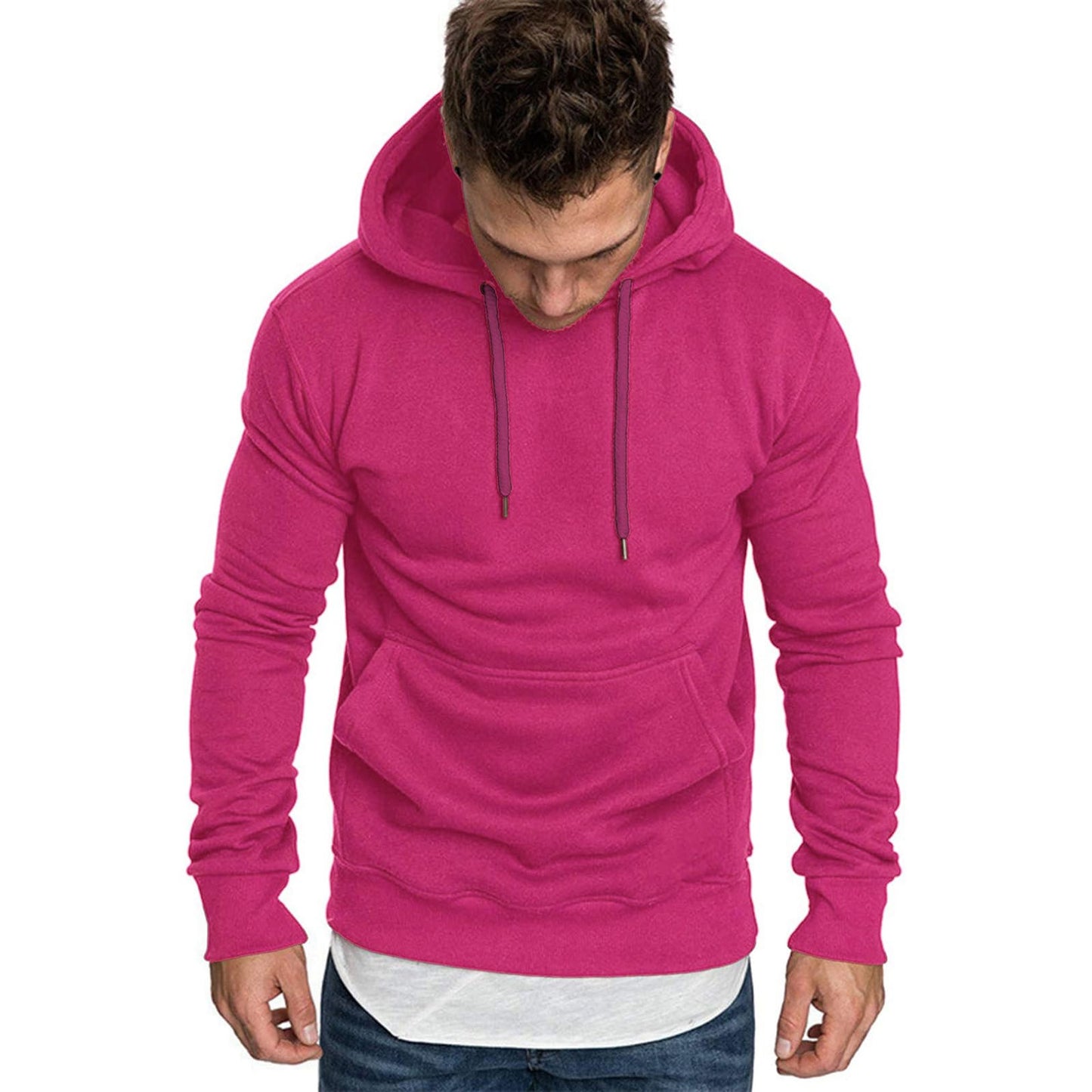 JEATHA Unisex Mens Long Sleeves Drawstring Plain Hooded Sweatshirt Pullover Solid Hoodie Top Undershirt
