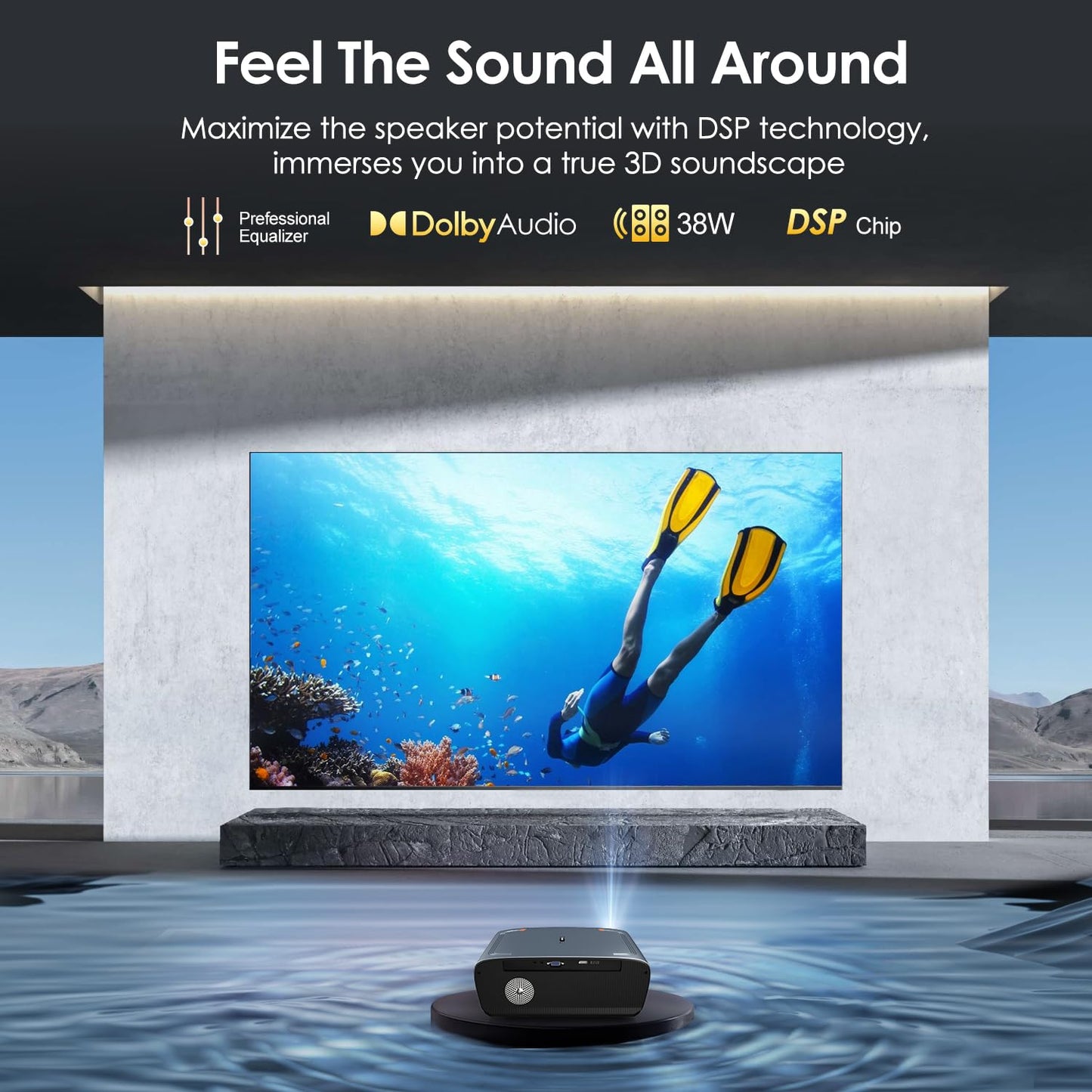 Smart 4K Projector 1400ANSI Daytime Viewing,High Brightness Movie Projetcor with WIFI6 Bluetooth NFC Casting for 300Inch Display 5G Home Theater Outdoor Projector with Netflix Disney+ Youtube Apps