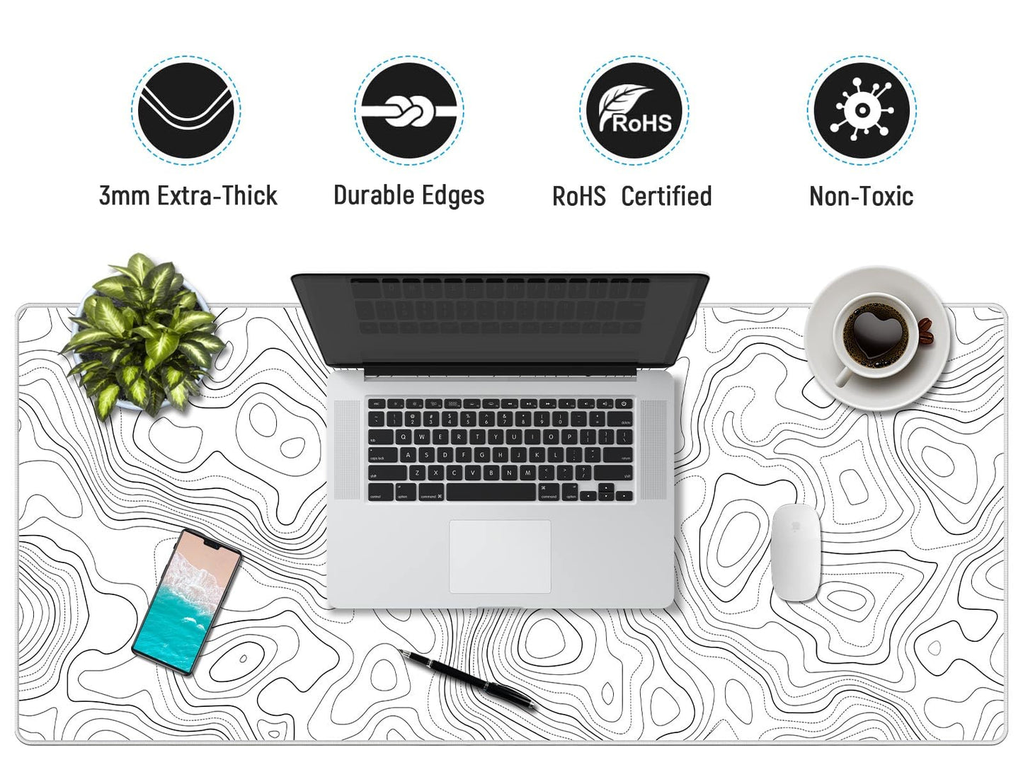 JIALONG Mouse Pad Large Gaming Desk Mat Extended Mousepad with Personalized Design Keyboard Pad for Laptop, Computer and PC - 35.4 x 15.7 inches Black World Map