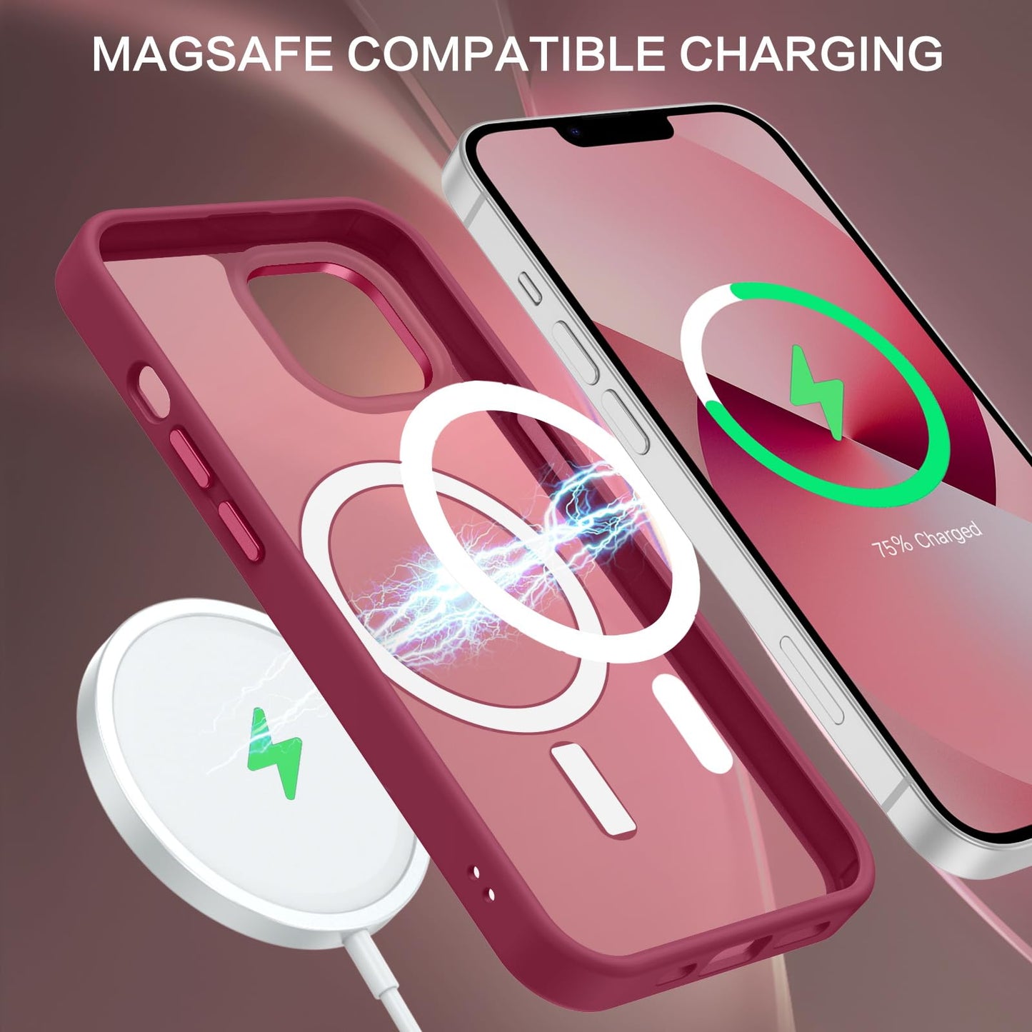 BENTOBEN Magnetic for iPhone 13 Case & iPhone 14 Case [Compatible with Magsafe] Translucent Matte Phone Case iPhone 13/14 Slim Fit Shockproof Women Men Protective Cover for iPhone 13/14 6.1", Hot Pink
