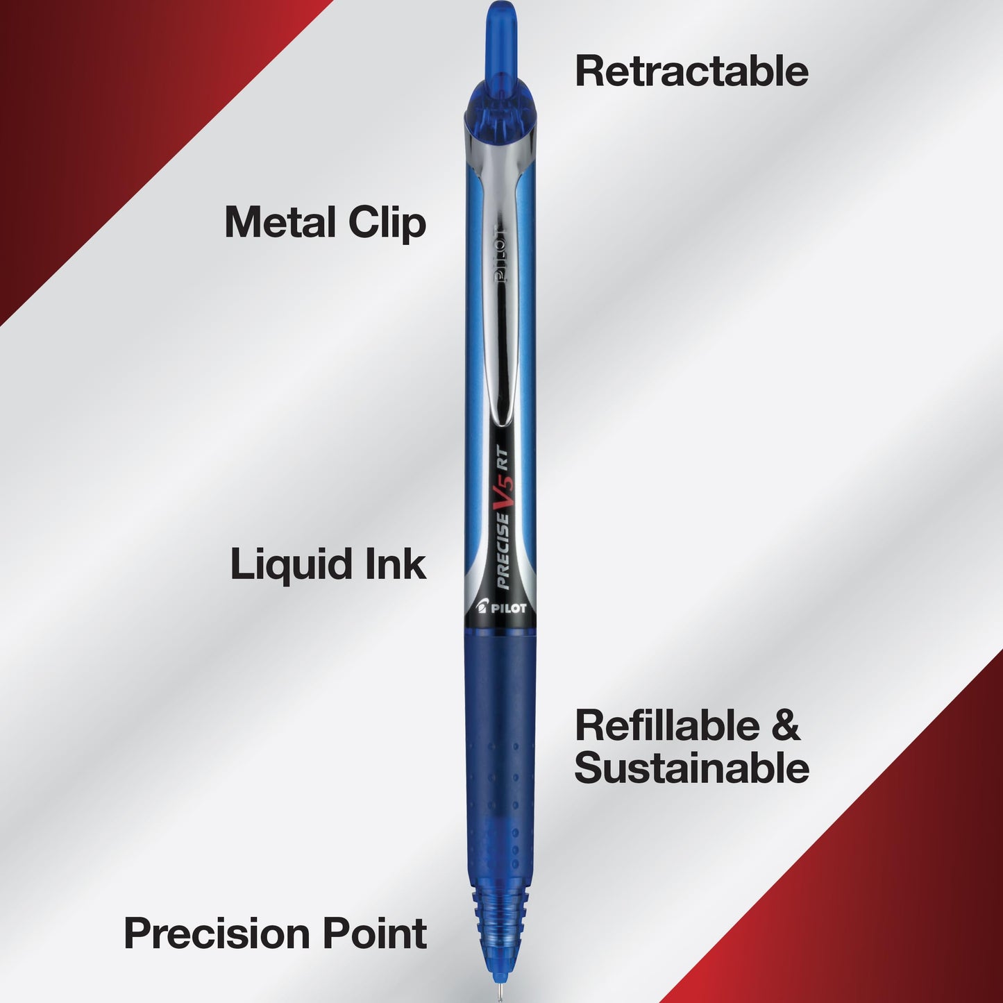 Pilot, Precise V5 RT Refillable & Retractable Rolling Ball Pens, Extra Fine Point 0.5 mm, Assorted Colors, Pack of 12