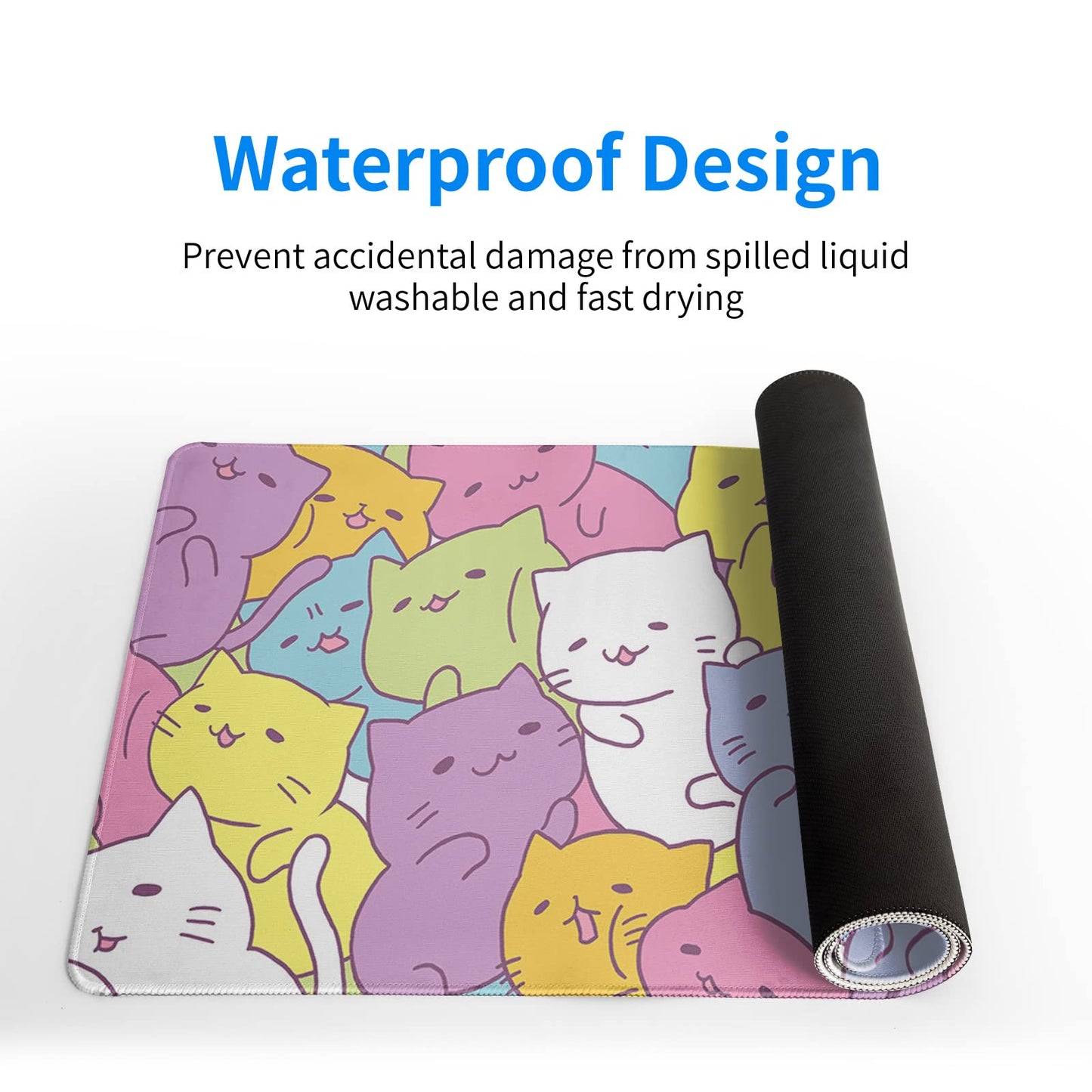 Japanese Sea Wave Large Mouse Pad, Anime Black Gaming, Extended Kanagawa Mat Desk Pad, 3mm Thick Long Non-Slip Rubber Base Mice Pad, 31.5 X 11.8 Inch