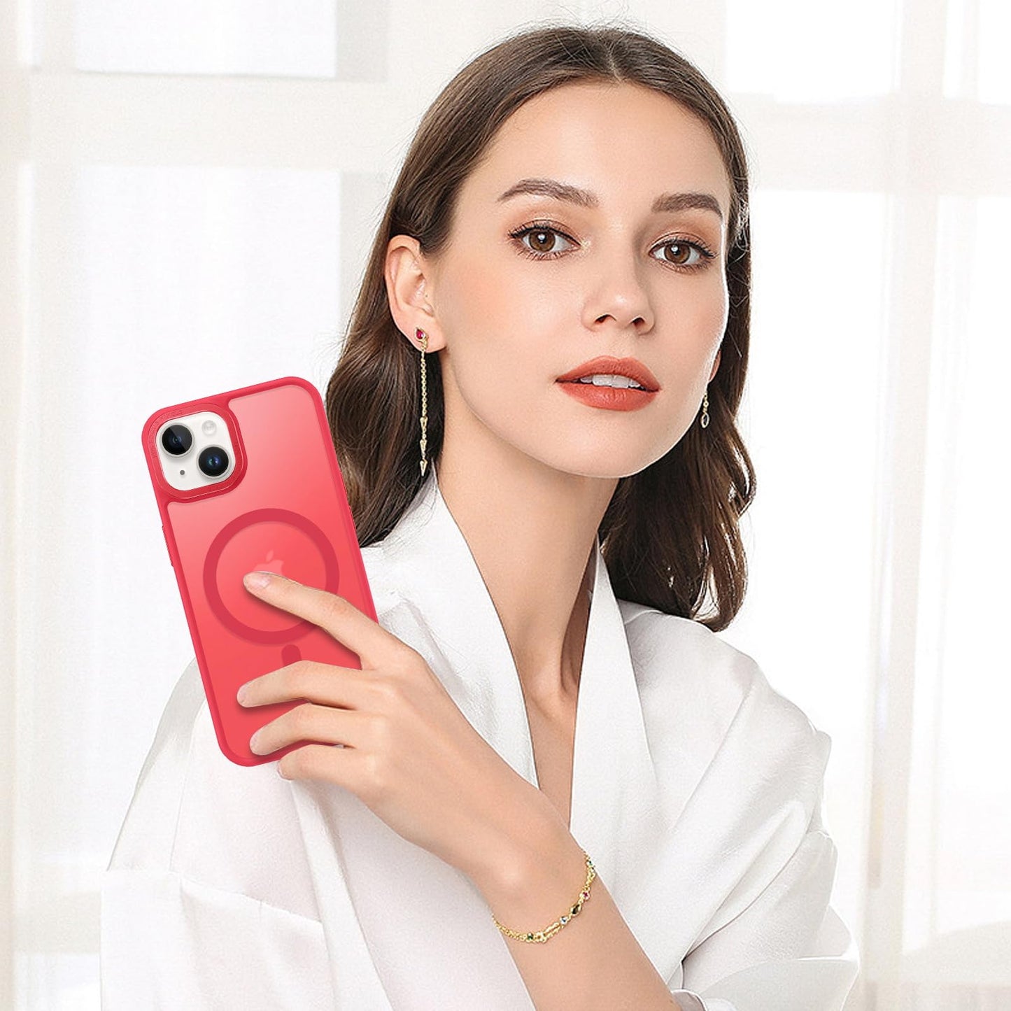 BENTOBEN Magnetic for iPhone 13 Case & iPhone 14 Case [Compatible with Magsafe] Translucent Matte Phone Case iPhone 13/14 Slim Fit Shockproof Women Men Protective Cover for iPhone 13/14 6.1", Hot Pink