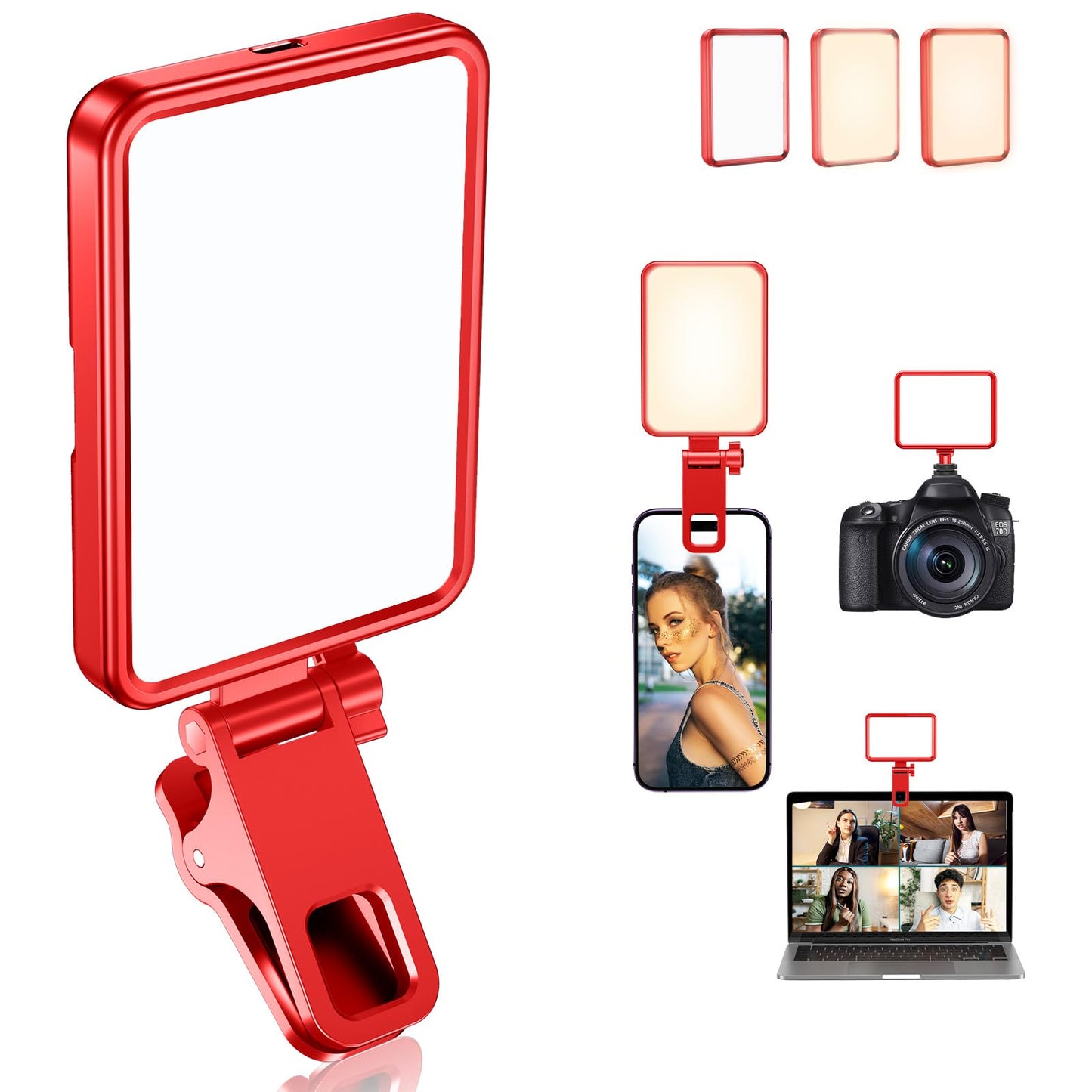 Rechargeable Soft Selfie Light for Phone, Camera, Laptop, 4-14H Battery Portable LED Light for Pictures, Phone Light Clip for Selfie, Vlog, TikTok, Makeup, Video Conference Black