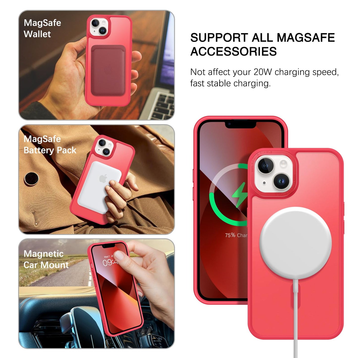 BENTOBEN Magnetic for iPhone 13 Case & iPhone 14 Case [Compatible with Magsafe] Translucent Matte Phone Case iPhone 13/14 Slim Fit Shockproof Women Men Protective Cover for iPhone 13/14 6.1", Hot Pink