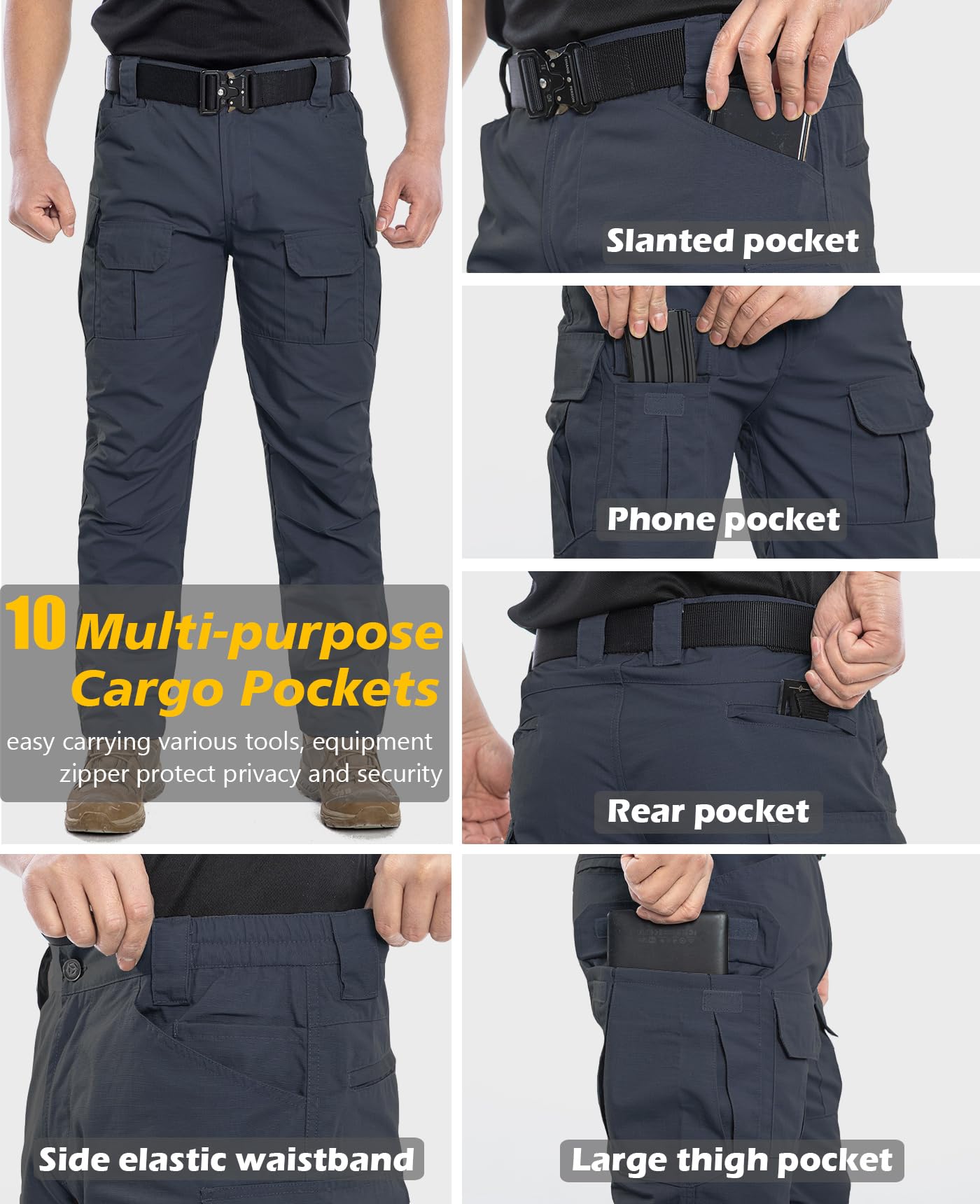 NAVEKULL Men's Outdoor Tactical Pants Rip Stop Lightweight Waterproof Military Combat Cargo Work Hiking Pants