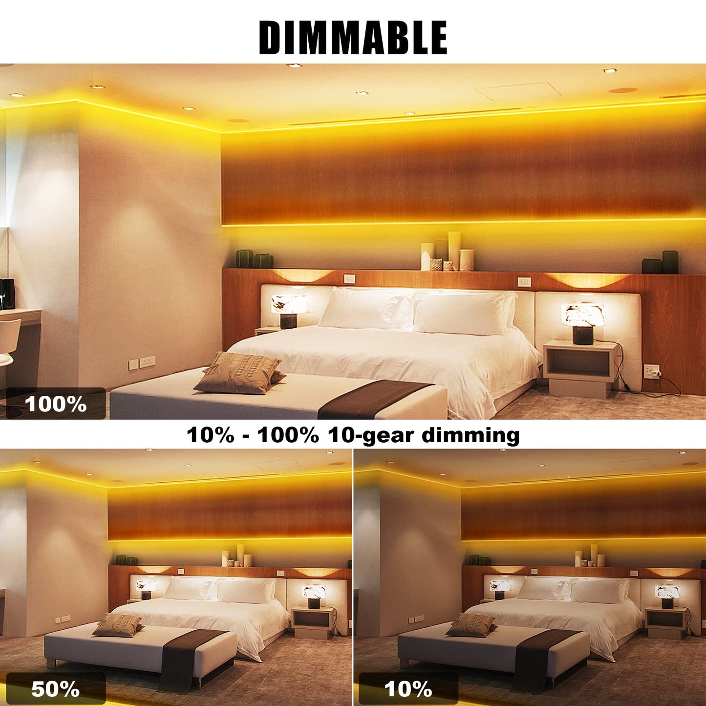 White COB Led Strip Lights Max with RF Remote, 16.4ft 3000K Dimmable Ultra Bright Warm White COB Light Strip, Adhesive Indoor COB Led Lights for Living Room, Shelf, Cabinet