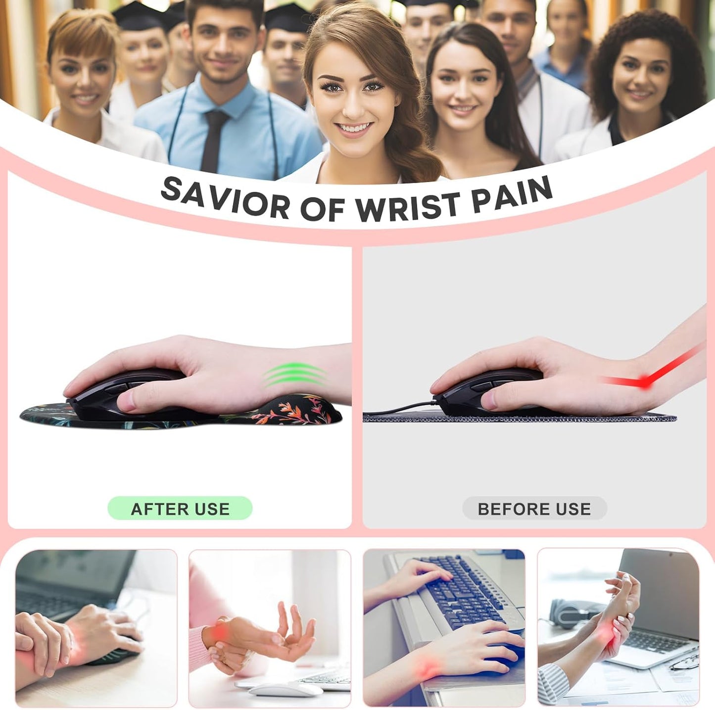 JIKIOU Mouse Pad, 2 Pack Ergonomic Mouse Pads with Comfortable Gel Wrist Rest Support and Lycra Cloth, Non-Slip PU Base for Easy Typing Pain Relief Durable and Easy to Clean Small Black