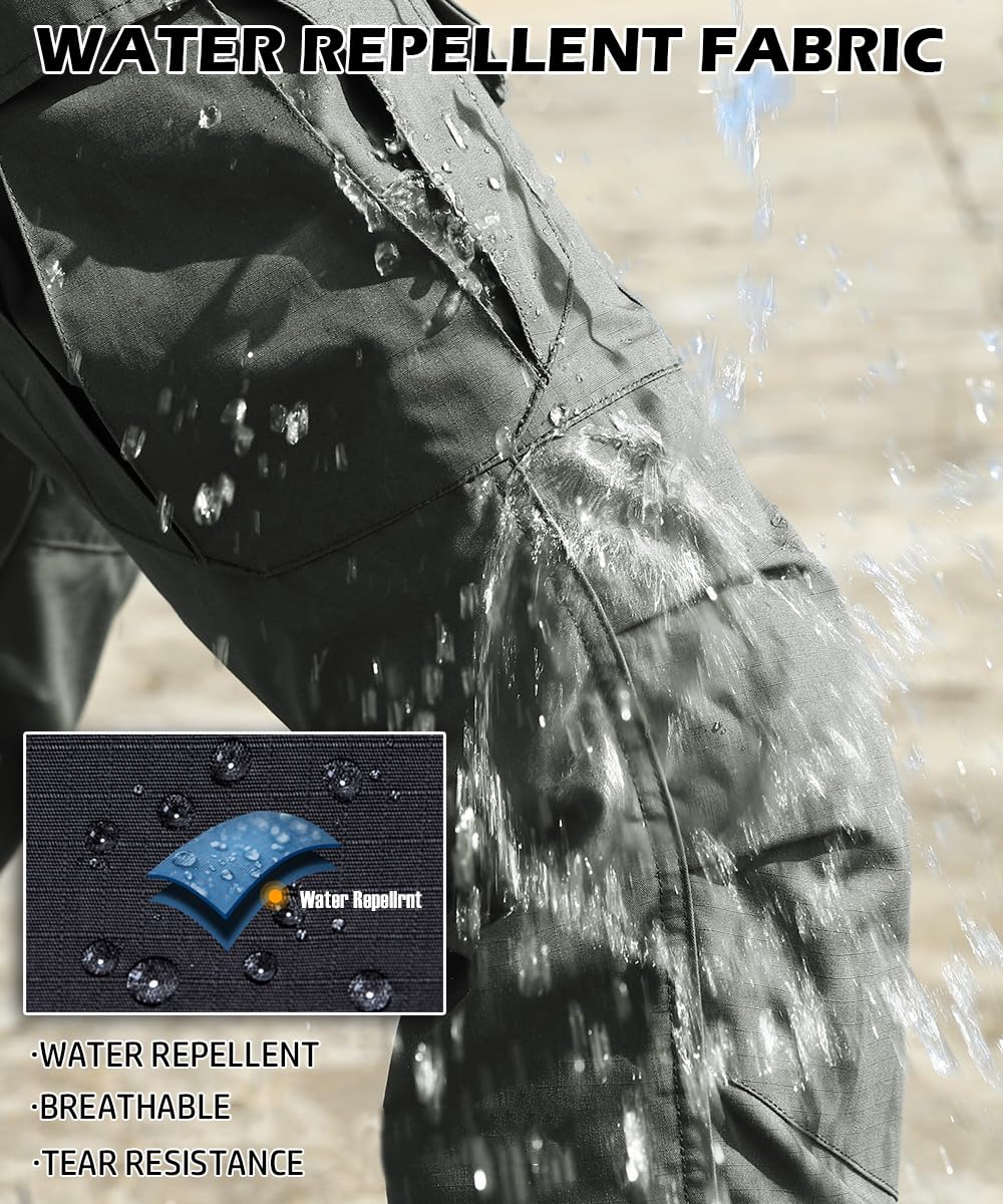 NAVEKULL Men's Outdoor Tactical Pants Rip Stop Lightweight Waterproof Military Combat Cargo Work Hiking Pants
